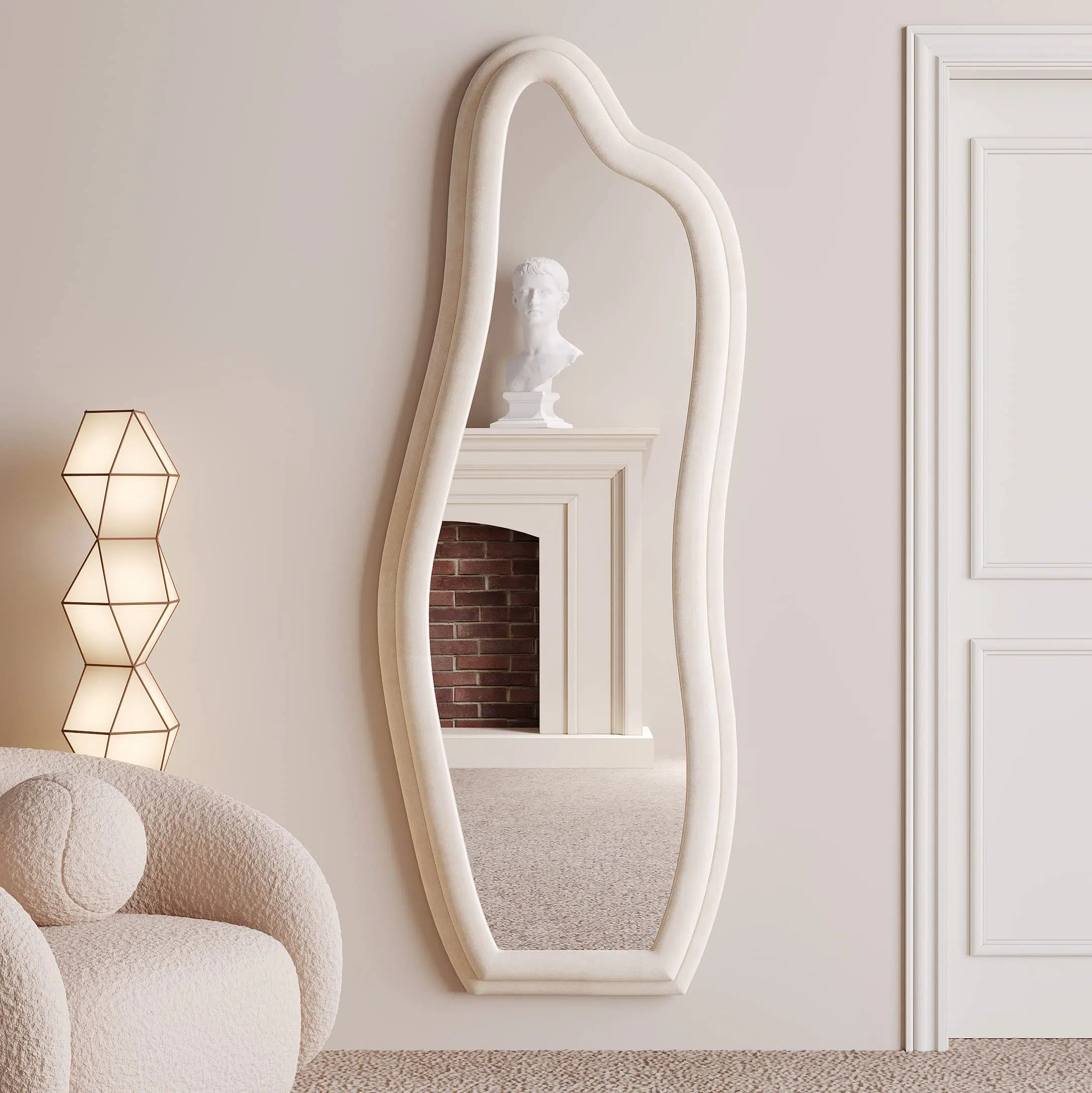 Abrey Wave Velvet Floor or Hanging Mirror