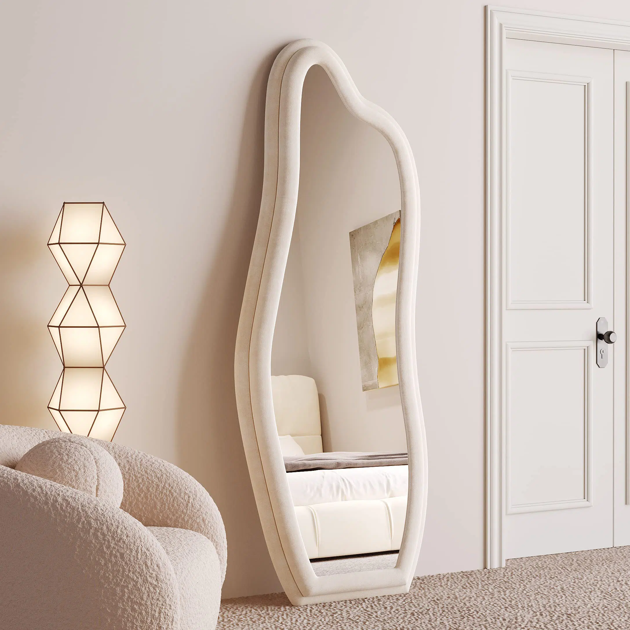 Abrey Wave Velvet Floor or Hanging Mirror