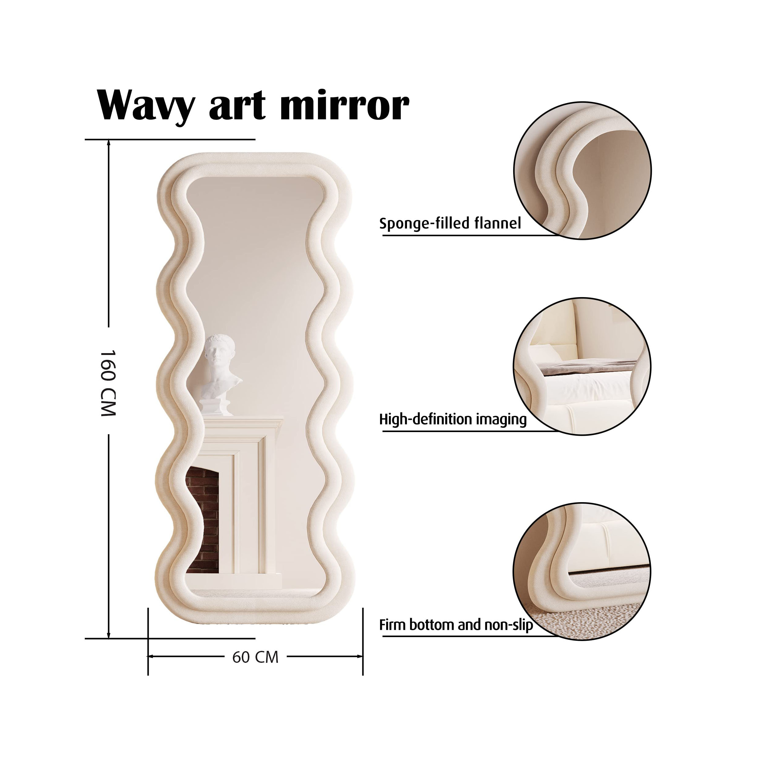 Vanity Wave Velvet Floor or Hanging Mirror