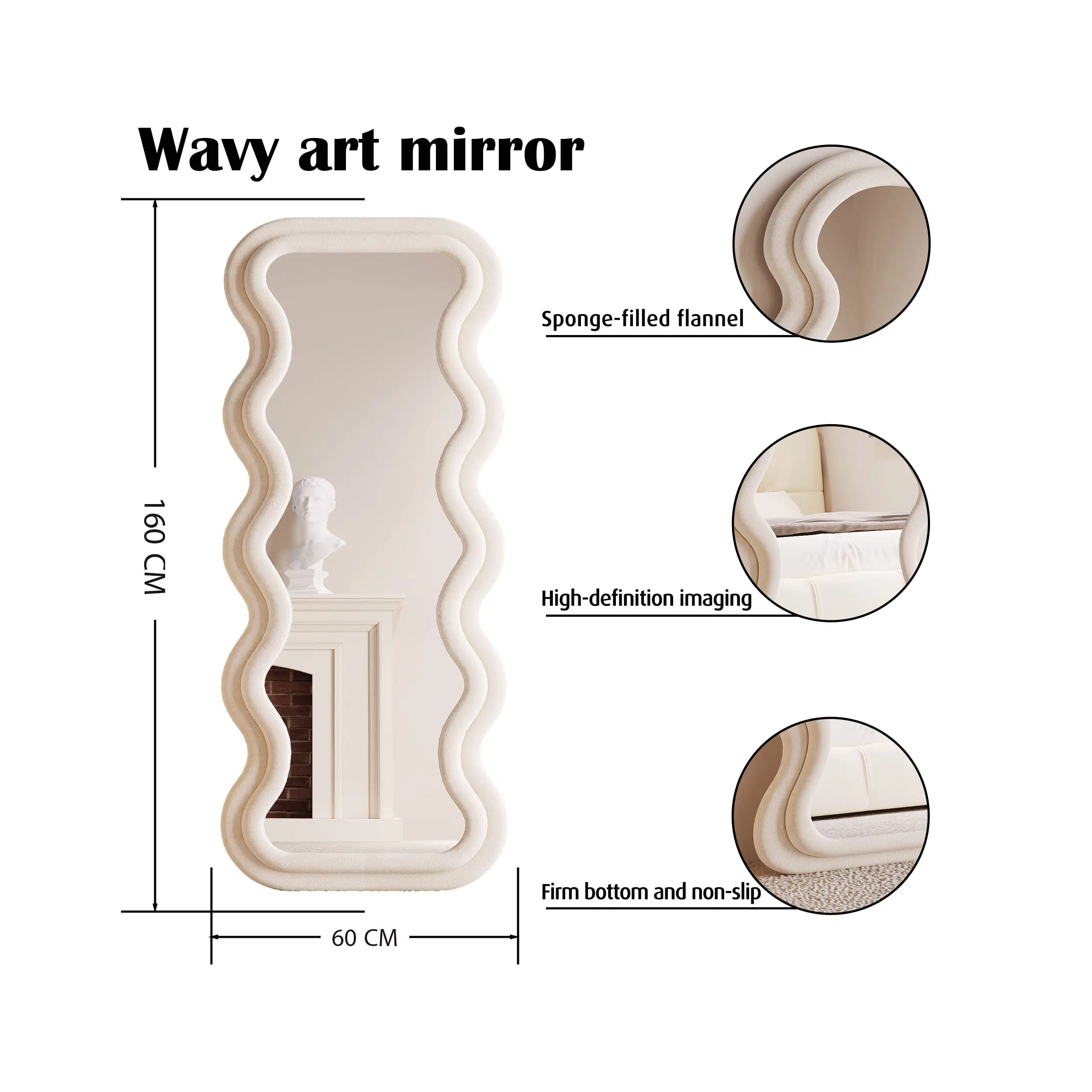 Vanity Wave Velvet Floor or Hanging Mirror