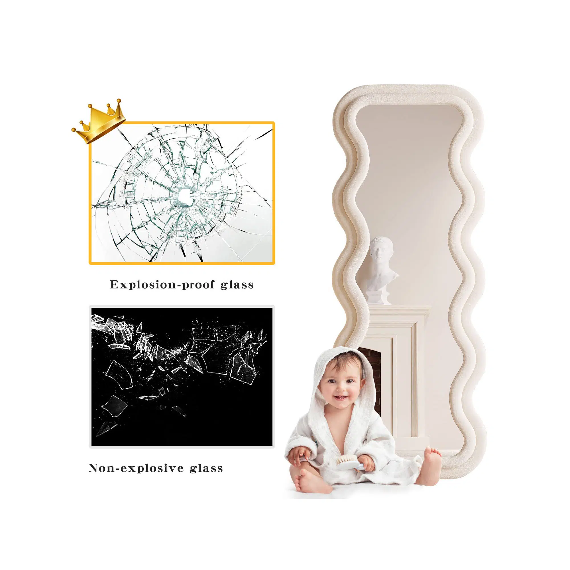Vanity Wave Velvet Floor or Hanging Mirror