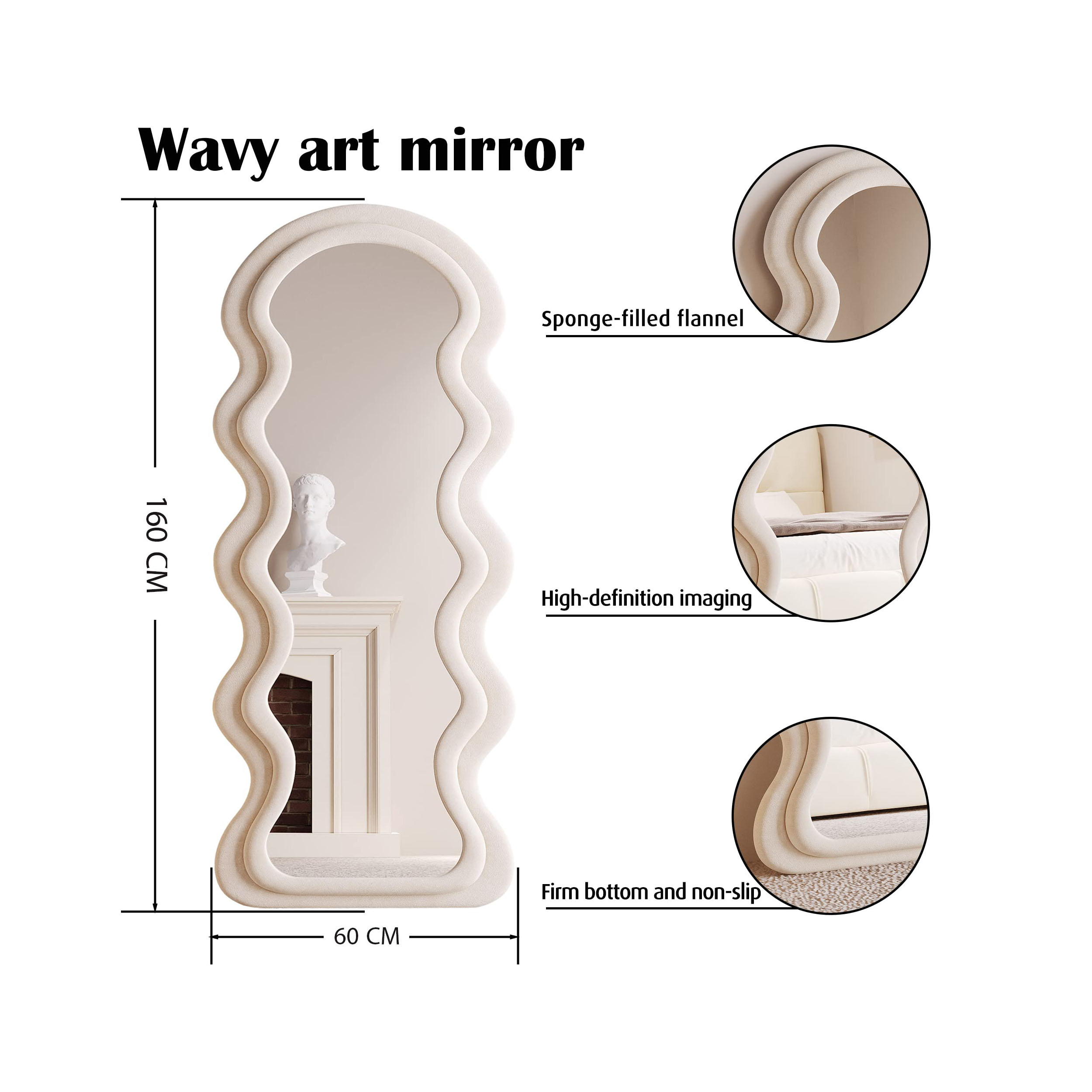 Surface Wave Velvet Floor or Hanging Mirror