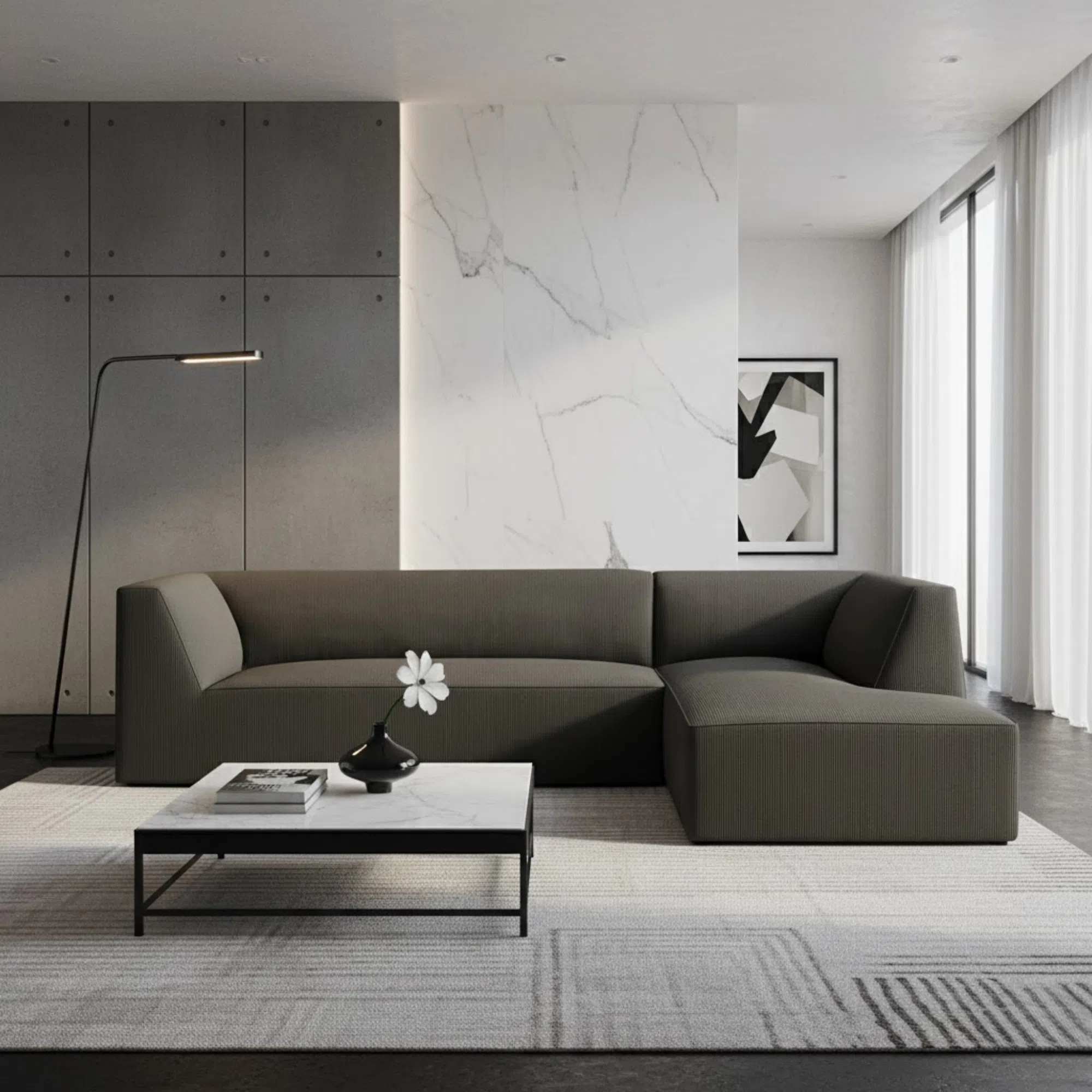Demi 3-Seater Corduroy Fabric L-Shape Corner Sofa