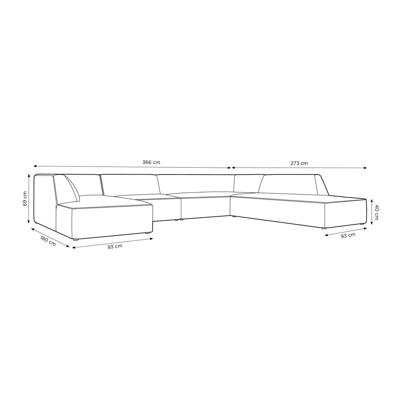 Sao 3-Seater Corduroy Fabric U-Shape Corner Sofa – Right