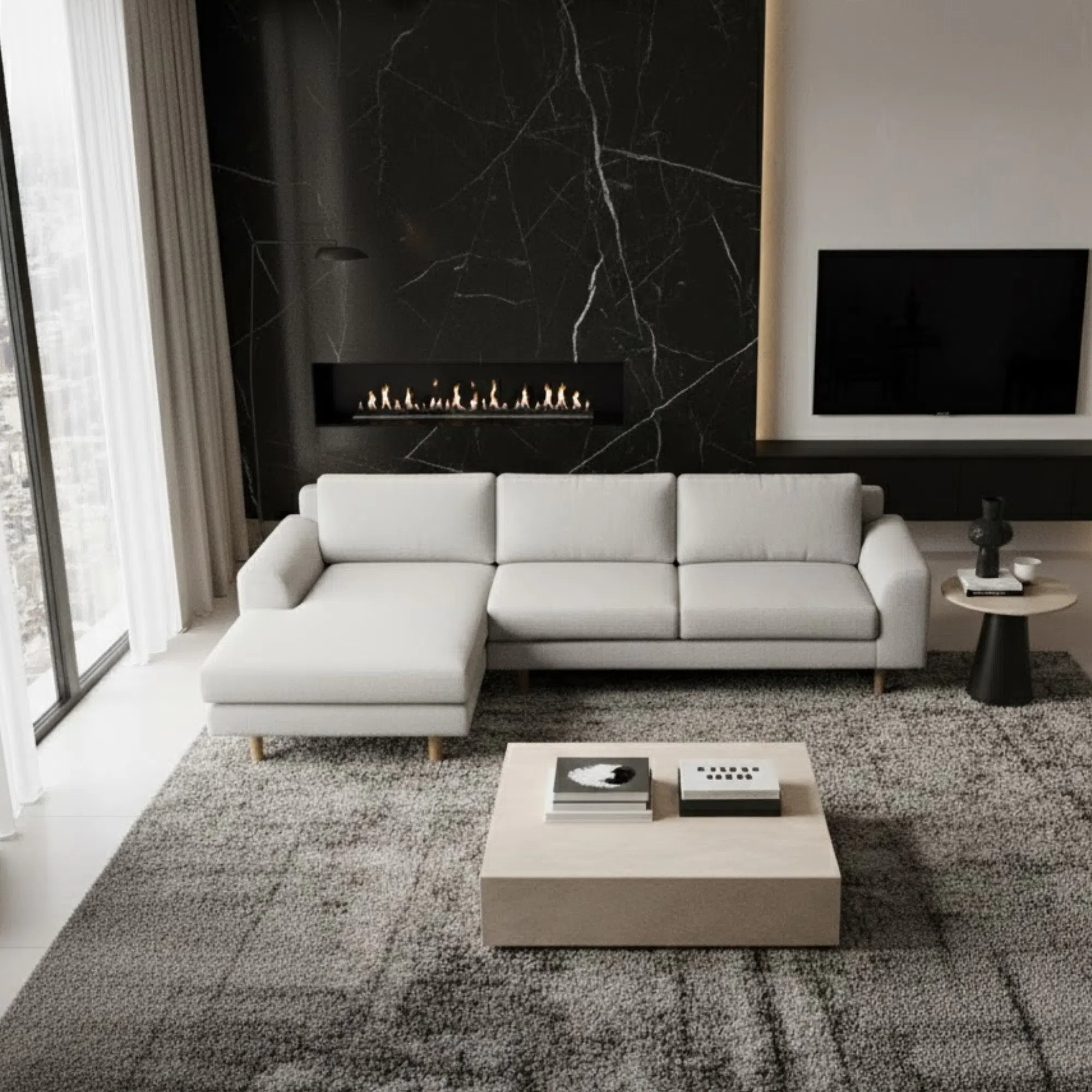 Bella 3-Seater L-Shape sofa Polyester – Light Grey