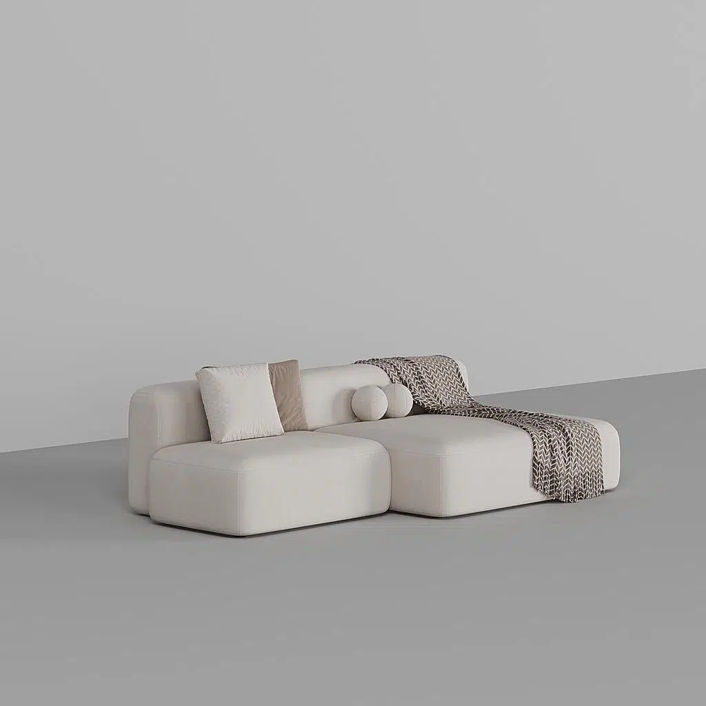 Bryant 3 Seater L-Shape Suede Sofa – White