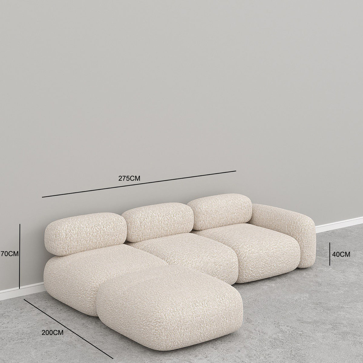 Saxon 3-Seater L-Shape Sofa Set Boucle Upholstery