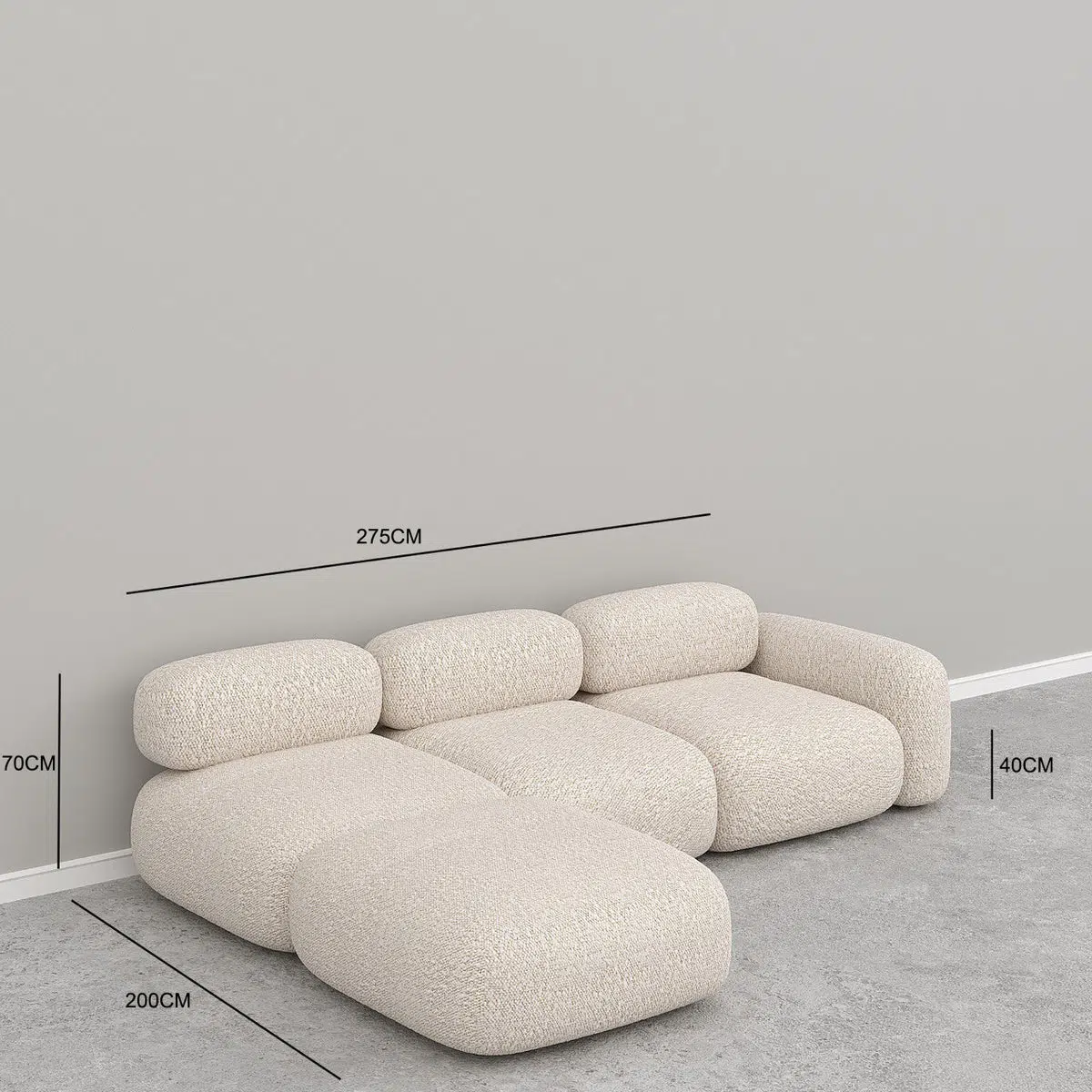 Saxon 3-Seater L-Shape Sofa Set Boucle Upholstery