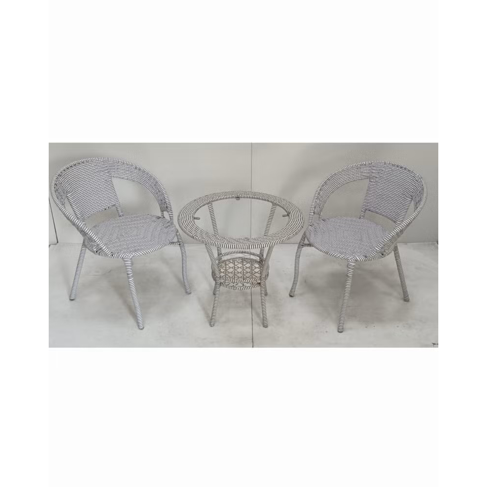 Patio 3 Pieces Rattan Dining Set Table with Wicker Glass Top