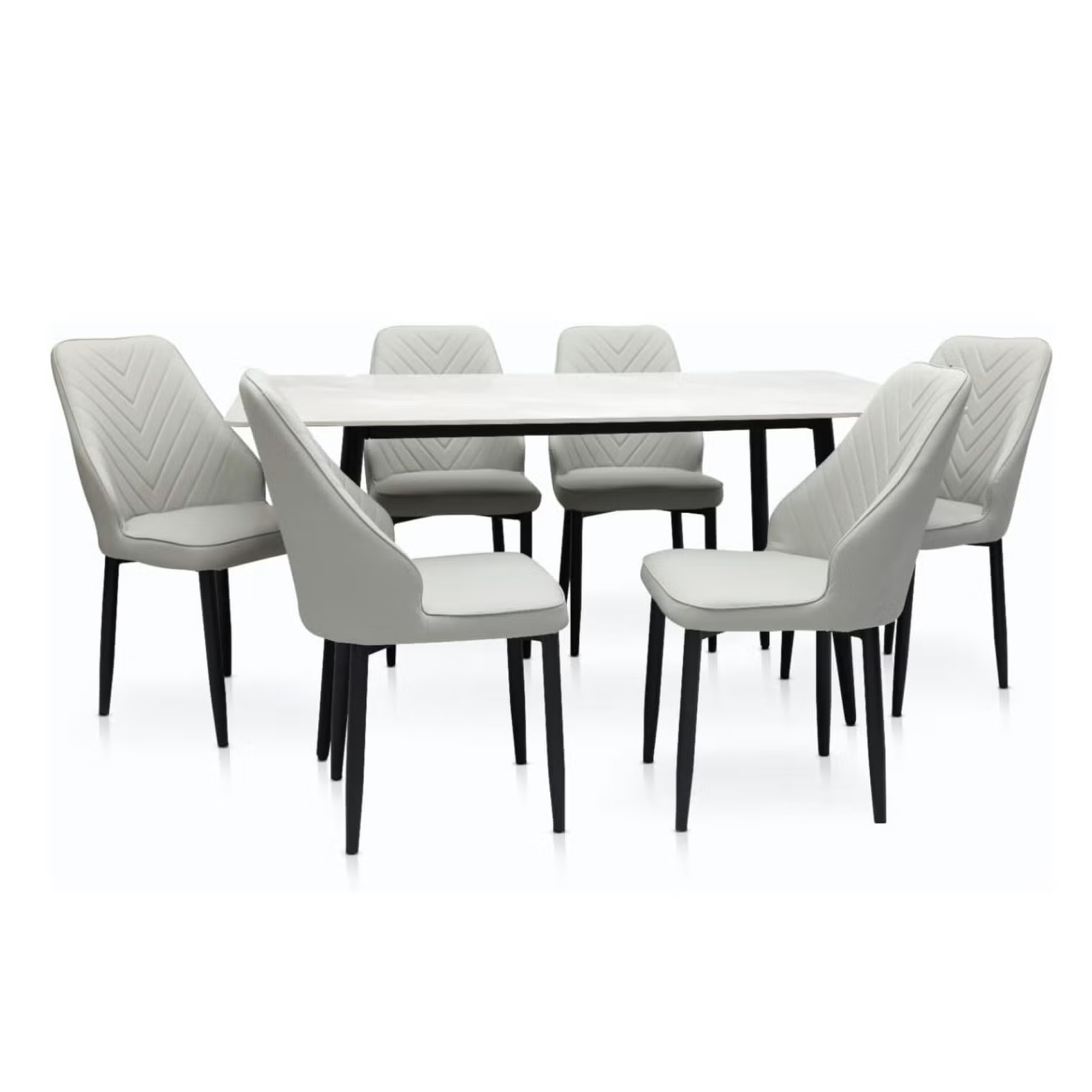 Wooden Twist Kitchen Dining Table Top Marble Leather Chair – Light Grey