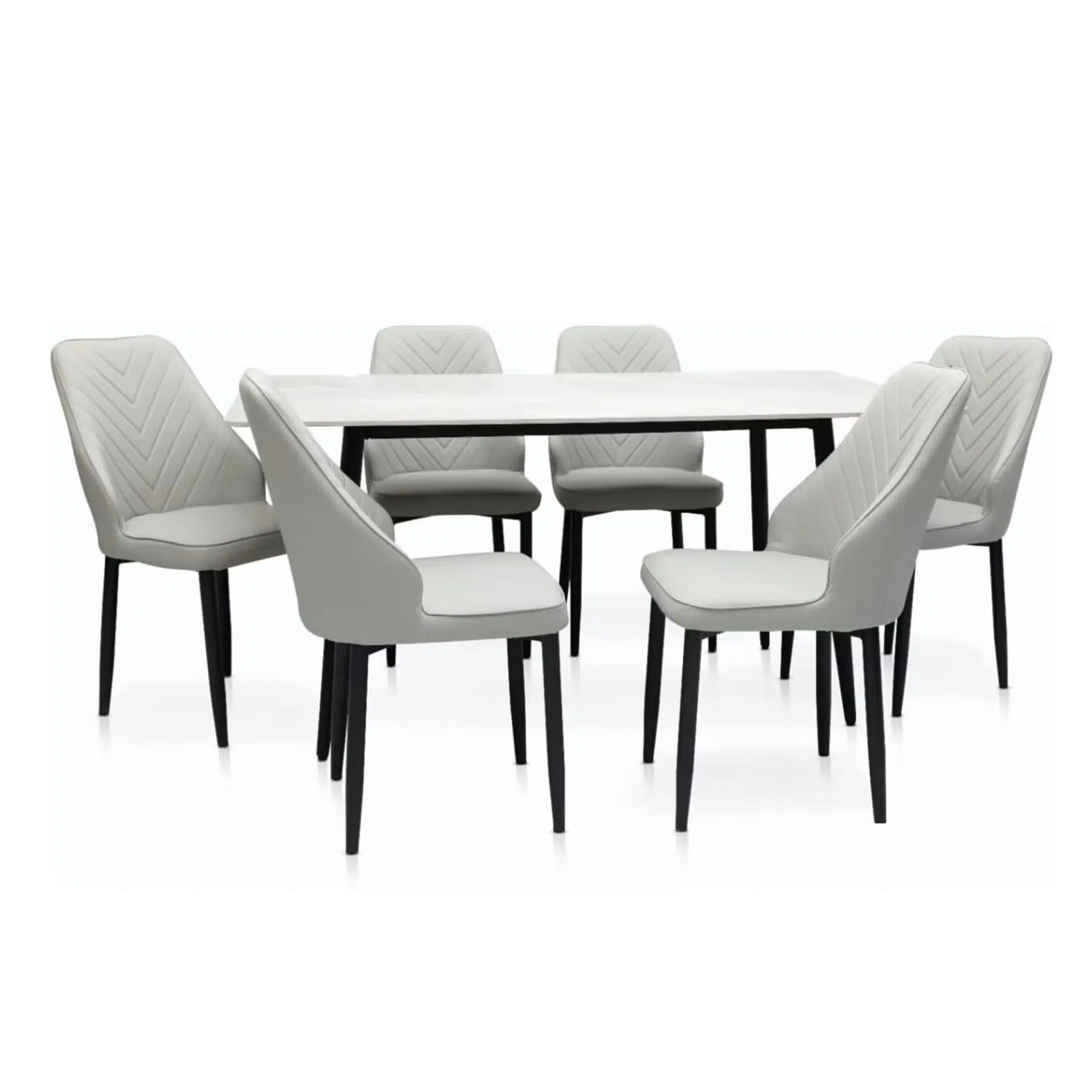 Wooden Twist Kitchen Dining Table Top Marble Leather Chair – Light Grey