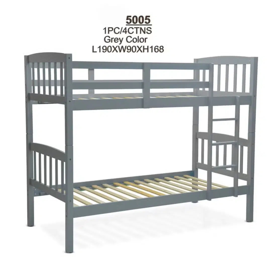 Heavy Duty Wooden Bunk Bed With Ladder for Kids – Grey