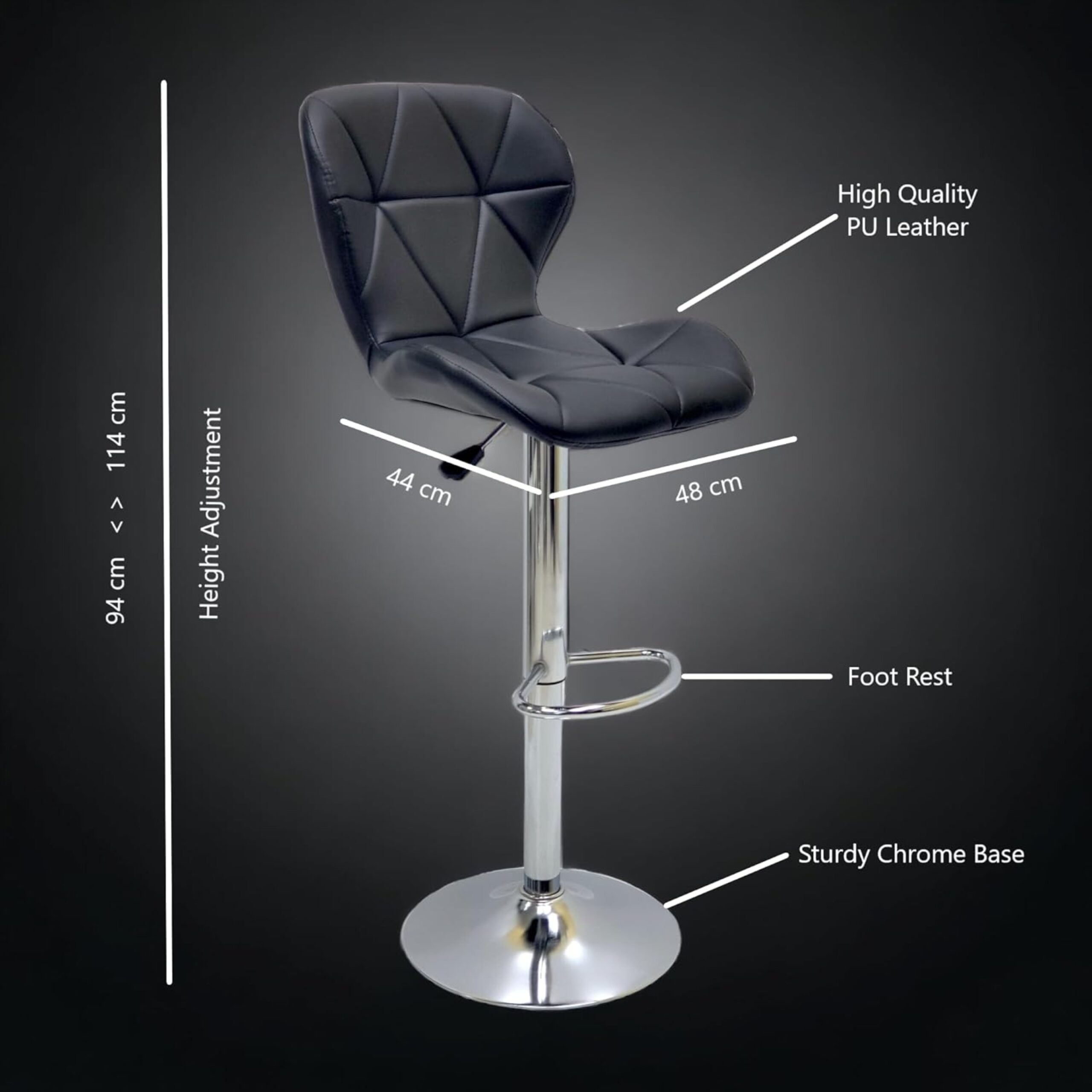 Modern Adjustable Bar Stools with PU Leather, Chrome Base, Set of 2