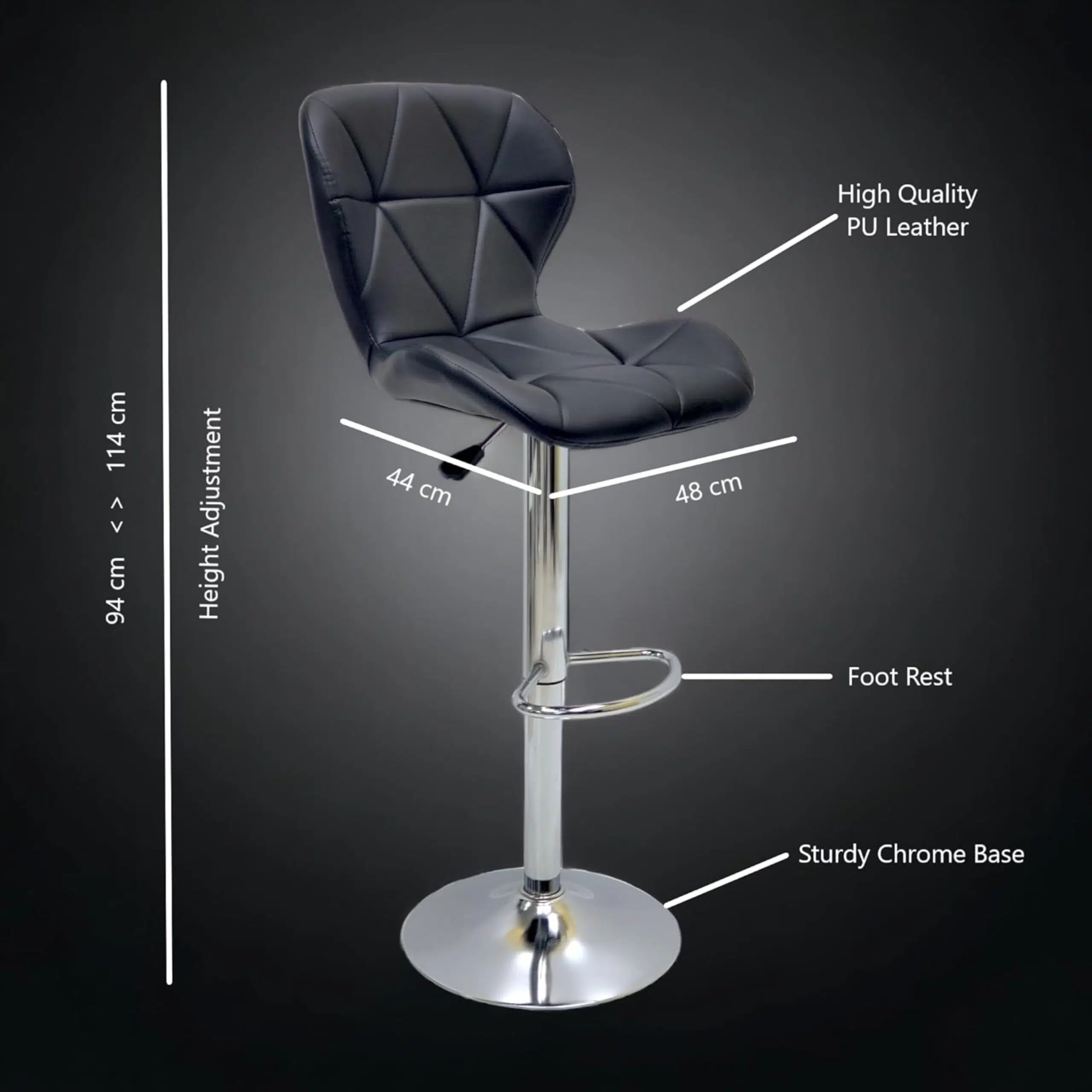 Modern Adjustable Bar Stools with PU Leather, Chrome Base, Set of 2