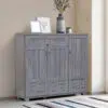 Modern Wooden Shoe Rack with Dustproof Cover – Grey Oak