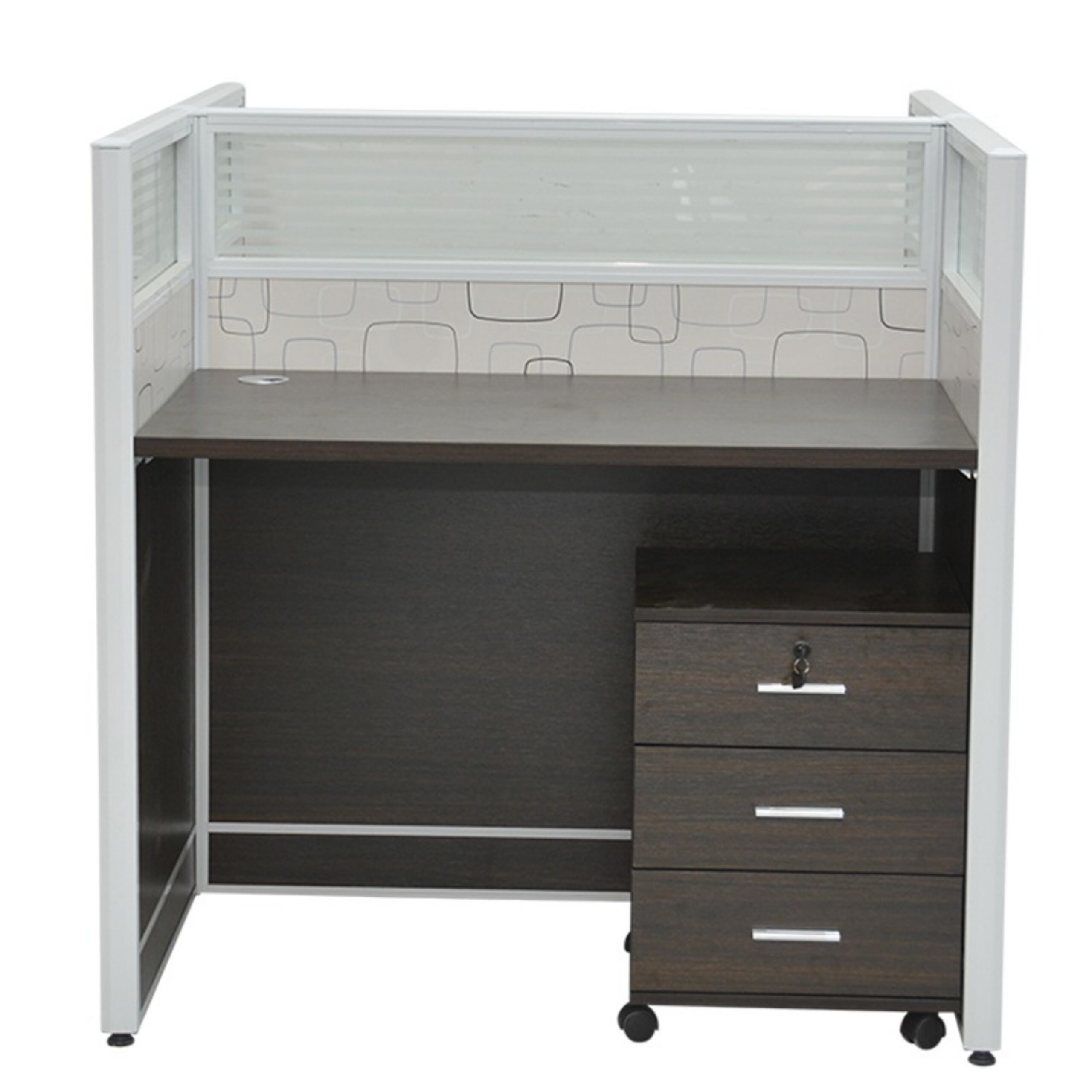 2-Person Workstation Desk With Table Top Screen Divider With Drawers- Color Coffee