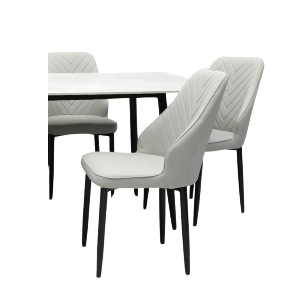 Wooden Twist Kitchen Dining Table Top Marble Leather Chair – Light Grey