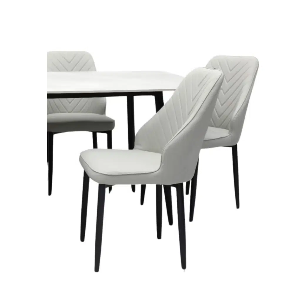 Wooden Twist Kitchen Dining Table Top Marble Leather Chair – Light Grey