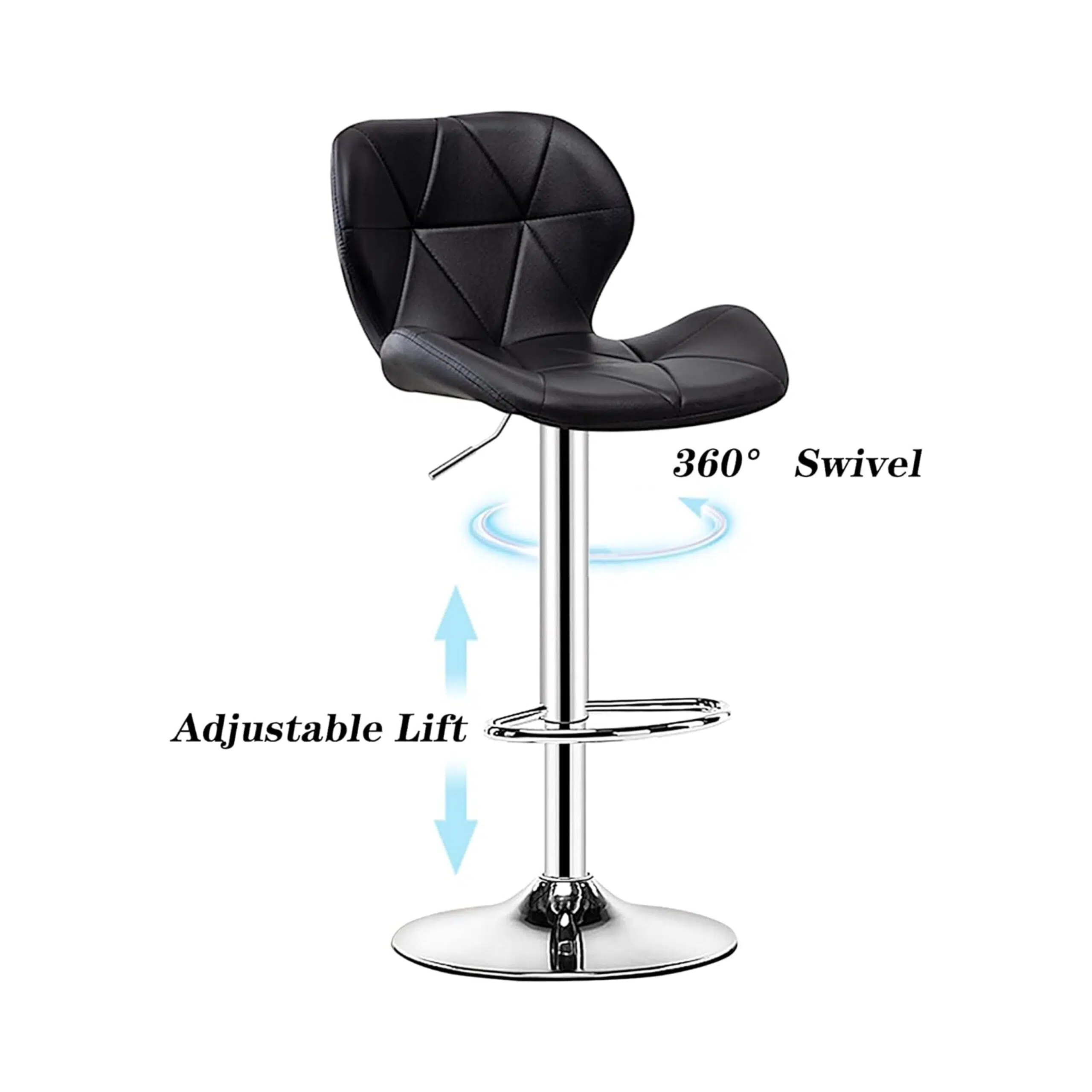 Modern Adjustable Bar Stools with PU Leather, Chrome Base, Set of 2