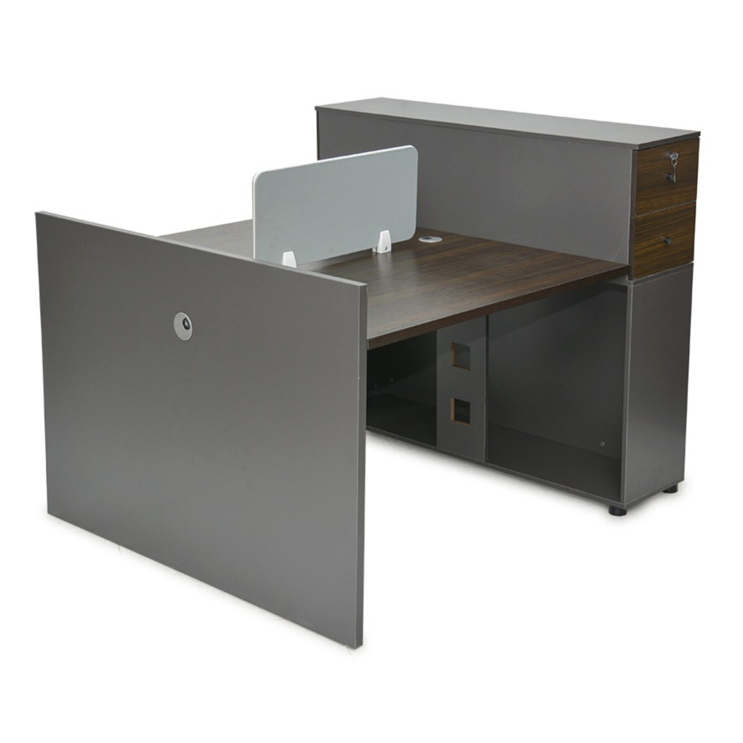 Prairie 2-Person Workstation Desk With Drawers & Table Top Divider – Color Coffee-Grey