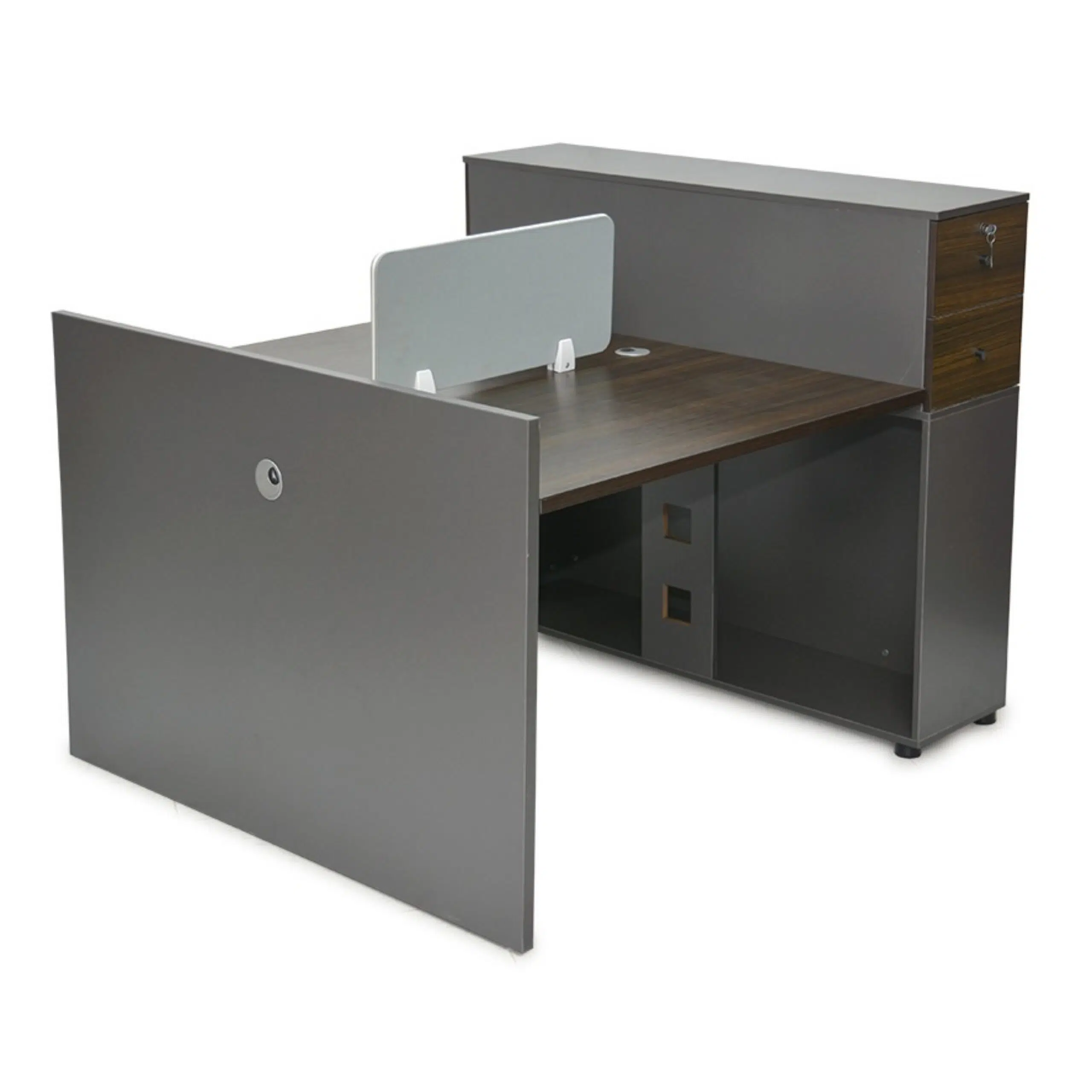 Prairie 2-Person Workstation Desk With Drawers & Table Top Divider – Color Coffee-Grey