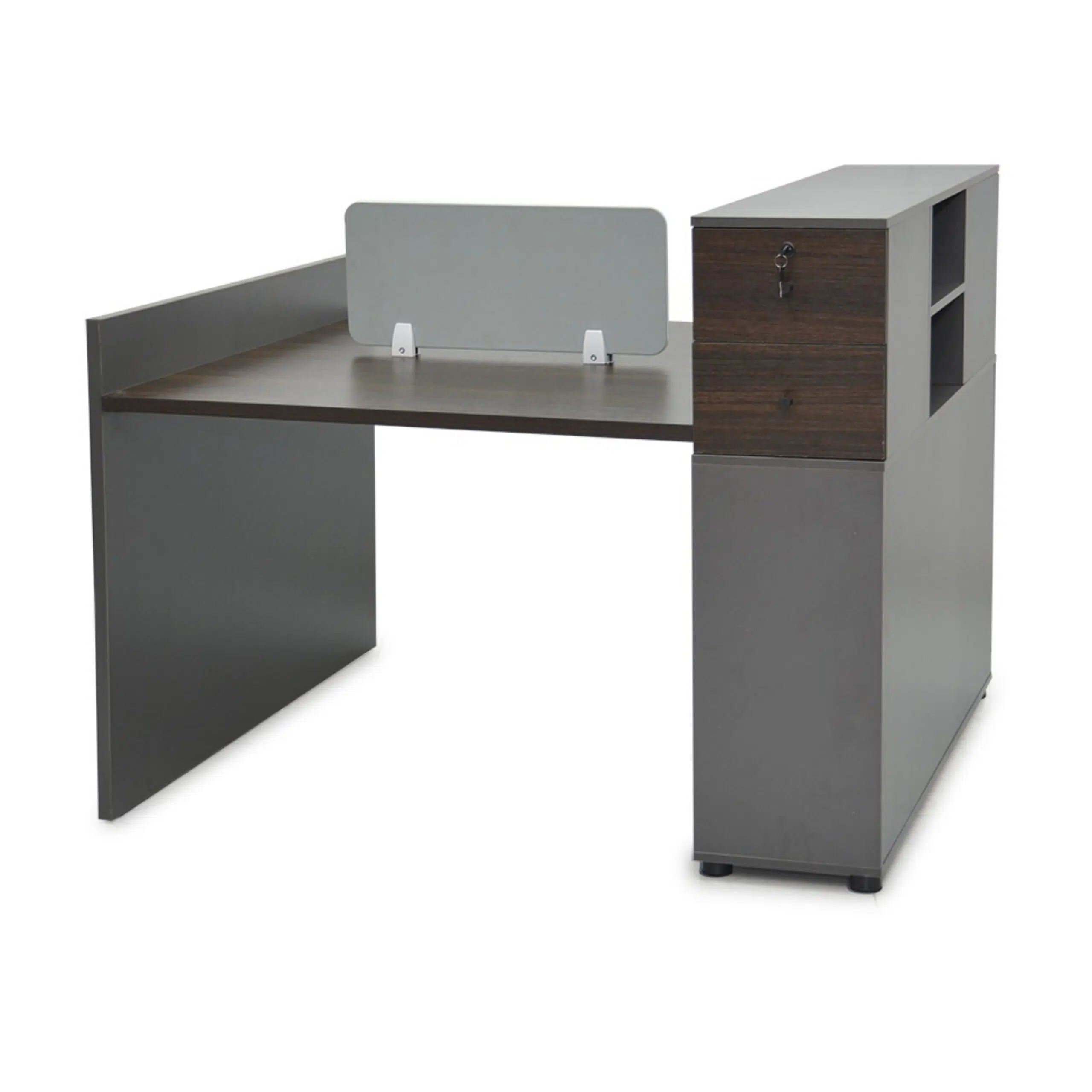Prairie 2-Person Workstation Desk With Drawers & Table Top Divider – Color Coffee-Grey