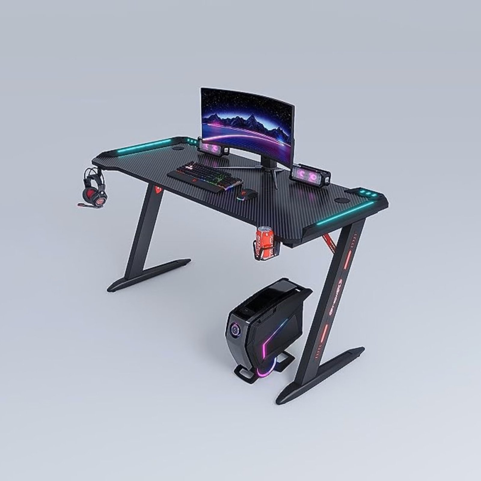 Z-Shaped Master Gaming Desk with RGB Lights -120cm