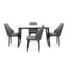 Wooden 4 Seater Twist Kitchen Dining Table Top Marble Leather Chair – Dark Grey
