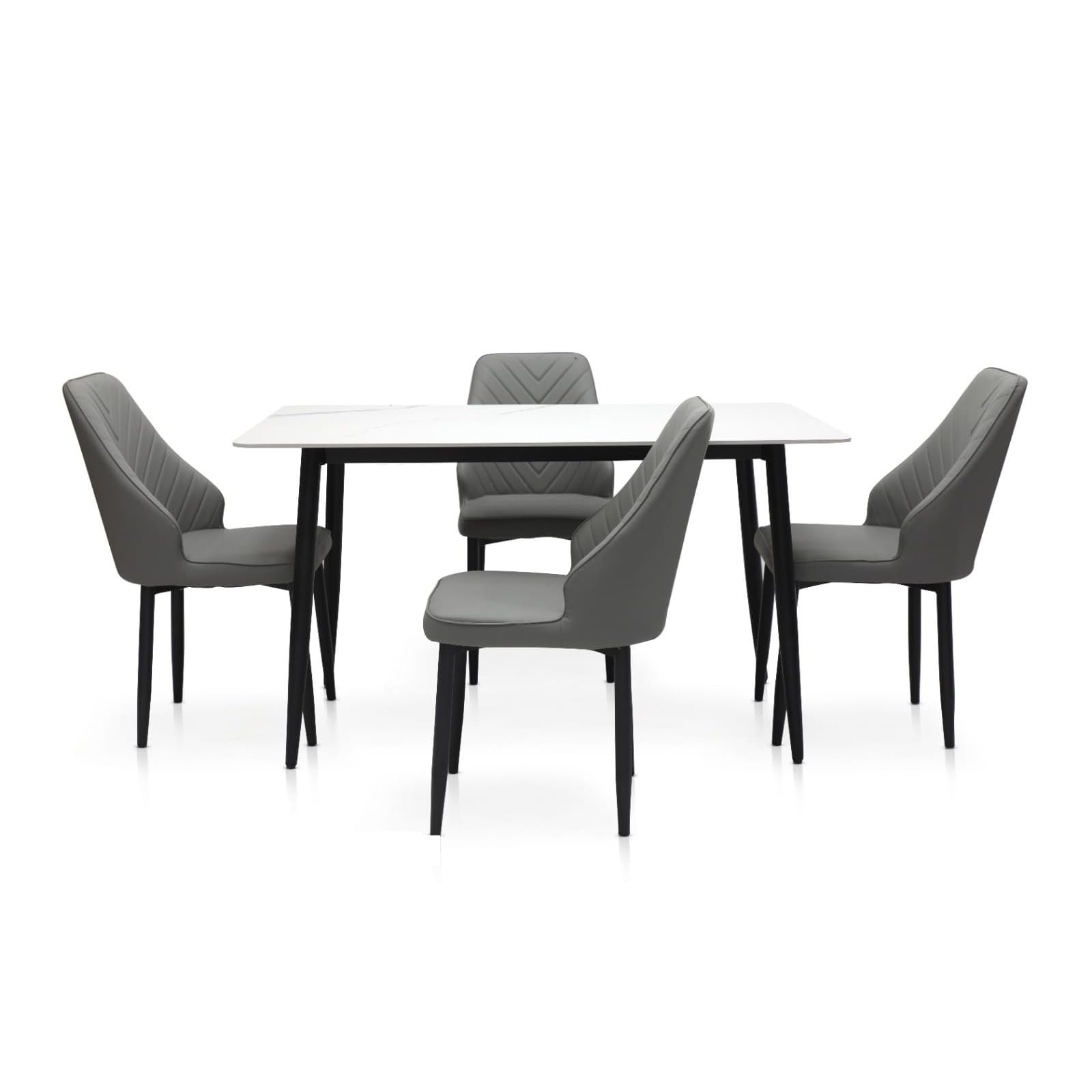 Wooden 4 Seater Twist Kitchen Dining Table Top Marble Leather Chair – Dark Grey
