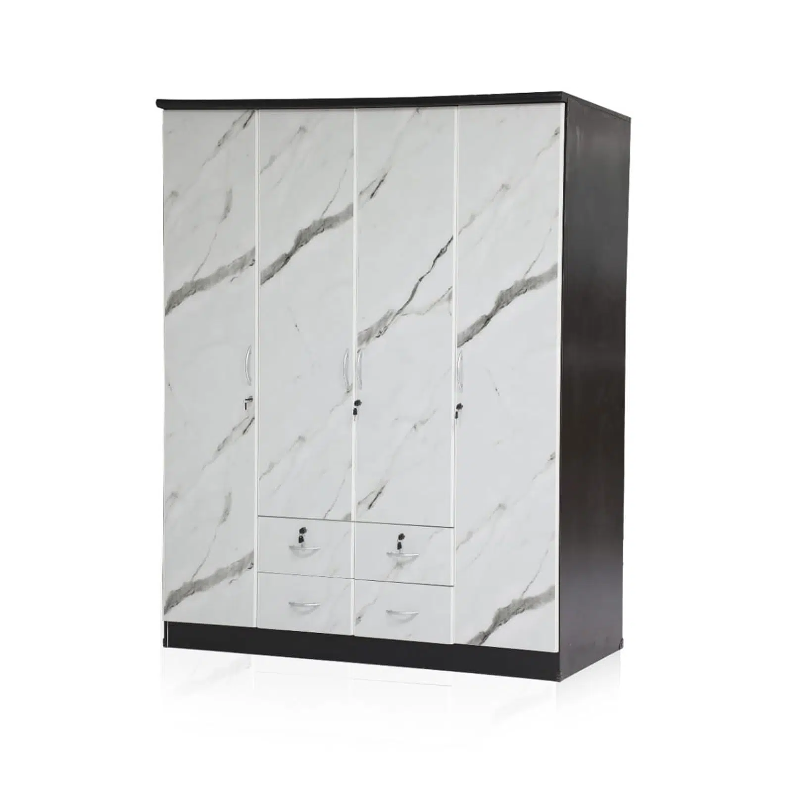 4 Door Marble Wardrobe with 4 Drawers – Wenge Marble