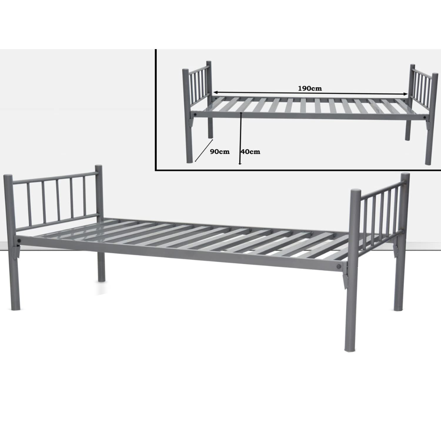 Single Metal Steel Bed – 90X190cm – Silver