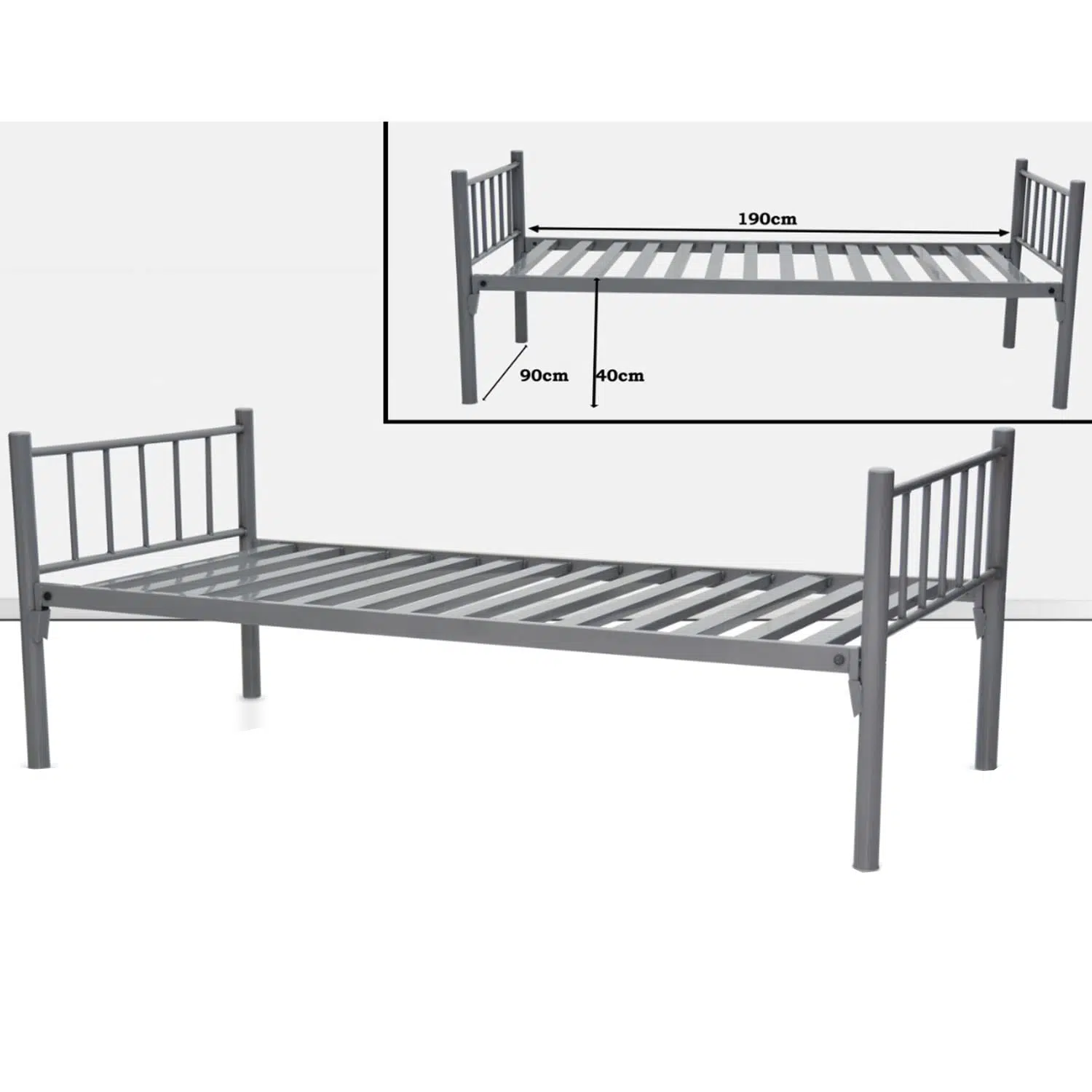 Single Metal Steel Bed – 90X190cm – Silver