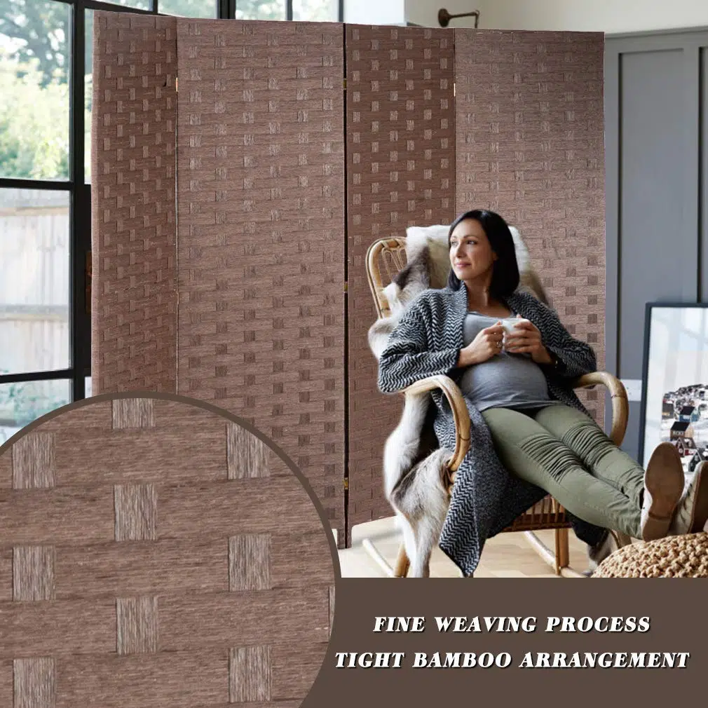 Four Panel Room Divider Folding Privacy – Full Brown