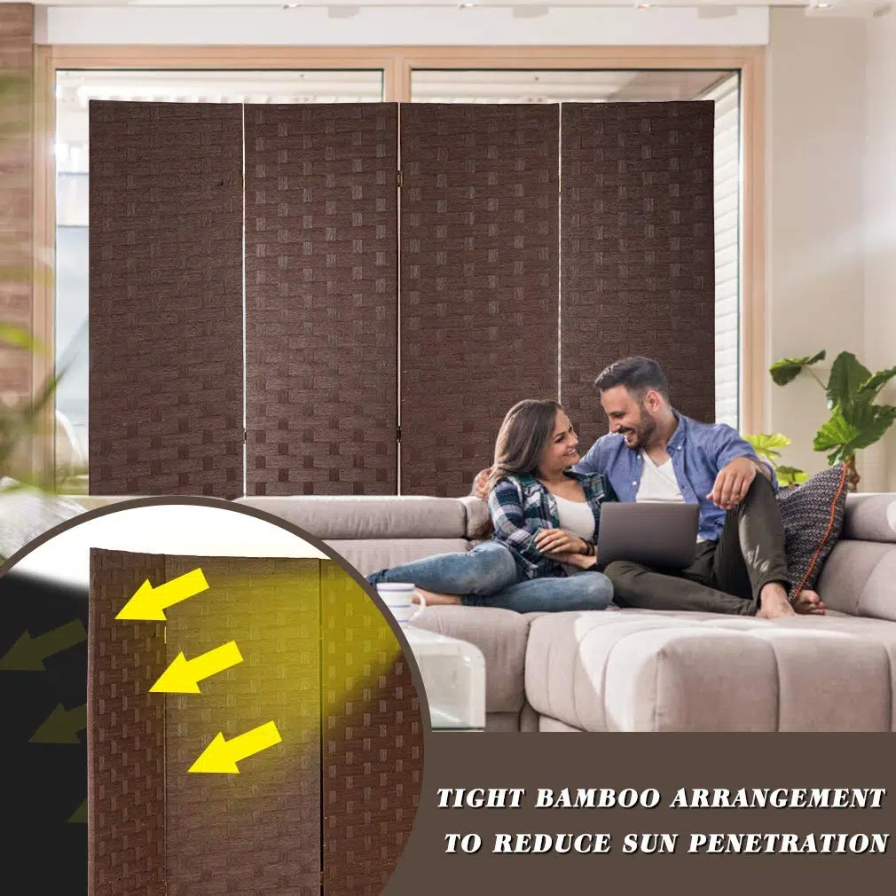 Four Panel Room Divider Folding Privacy – Full Brown