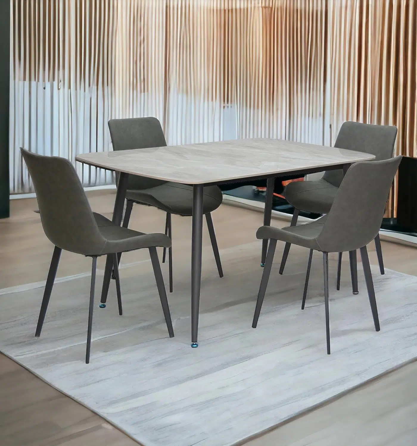 Modern 4 Seater Dining Table Chairs Set – Grey