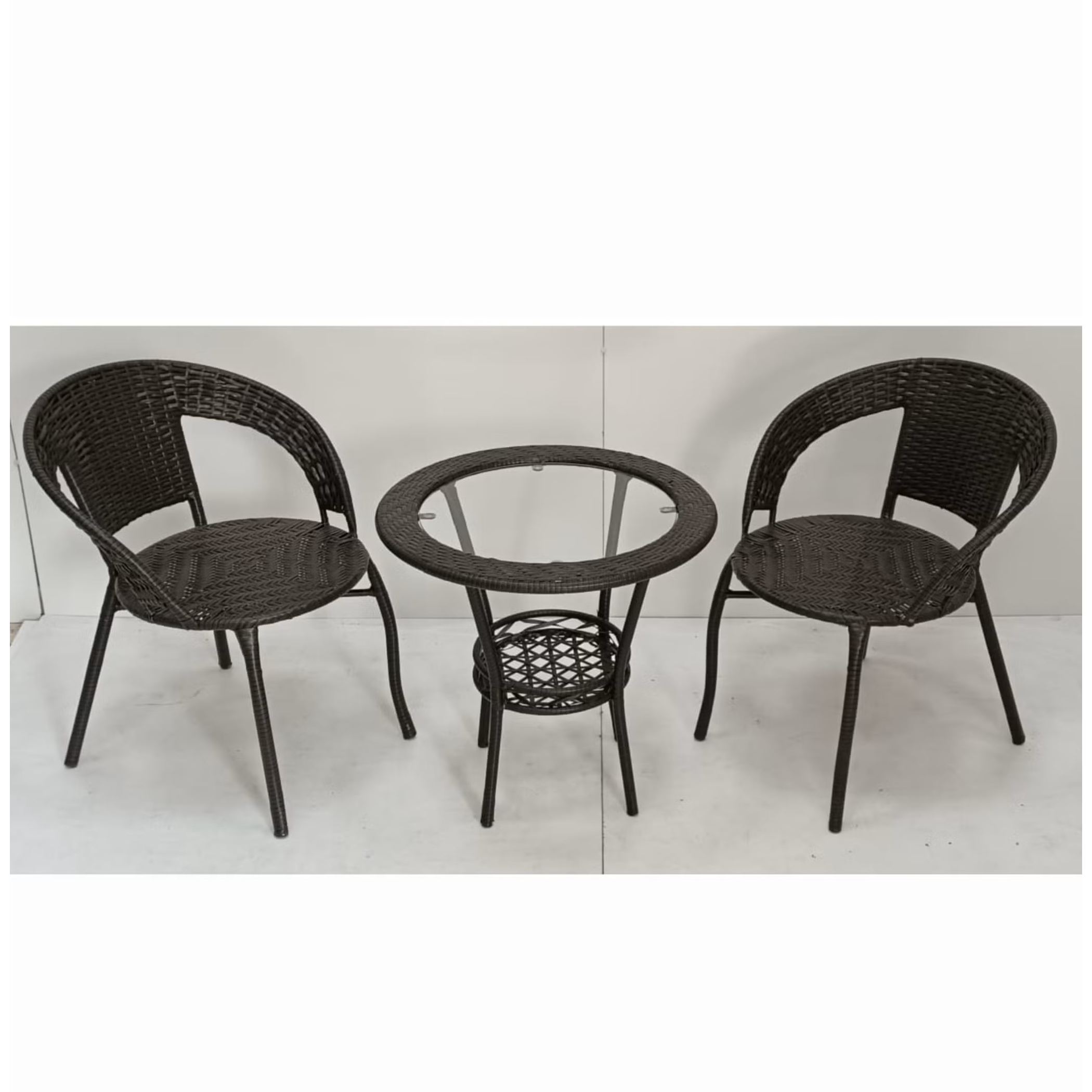 Patio 3 Pieces Rattan Dining Set Table with Wicker Glass Top