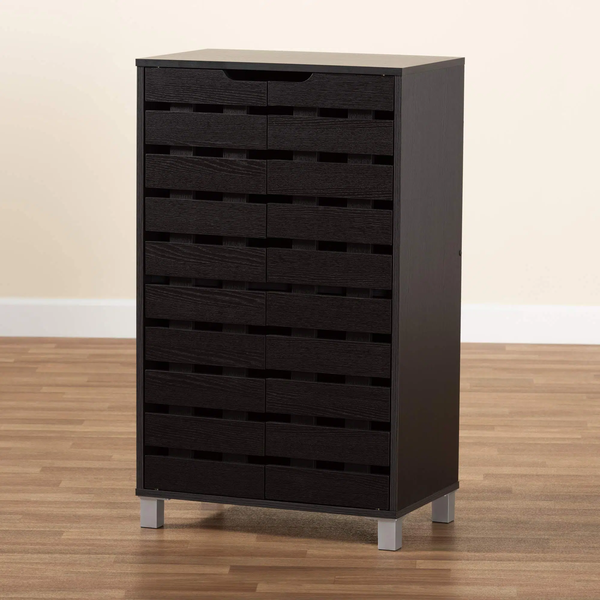 Modern Wooden Shoe Rack with Dustproof Cover – Wenge