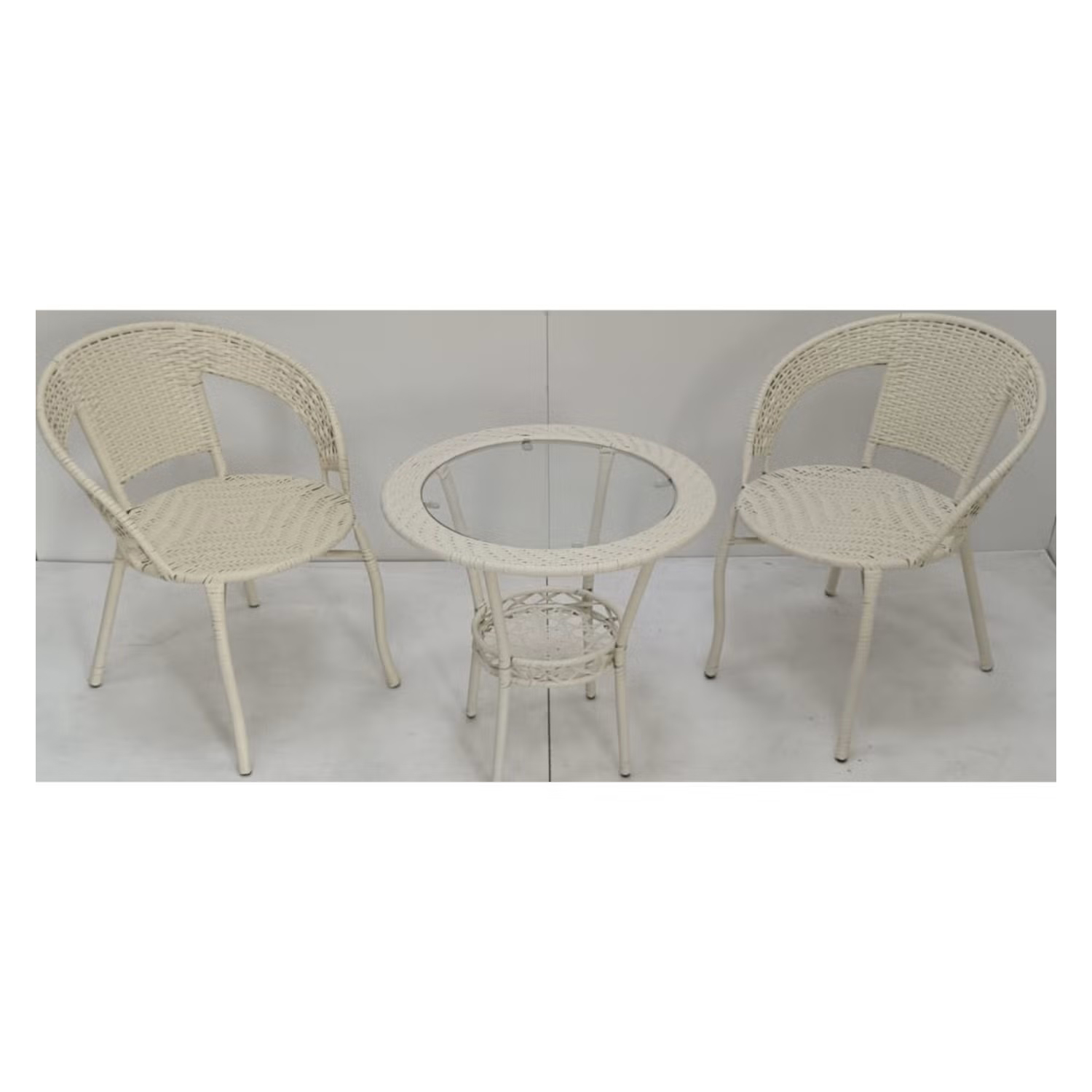 Patio 3 Pieces Rattan Dining Set Table with Wicker Glass Top