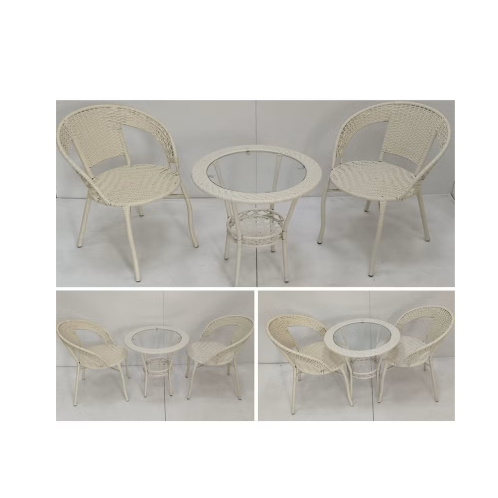 Patio 3 Pieces Rattan Dining Set Table with Wicker Glass Top