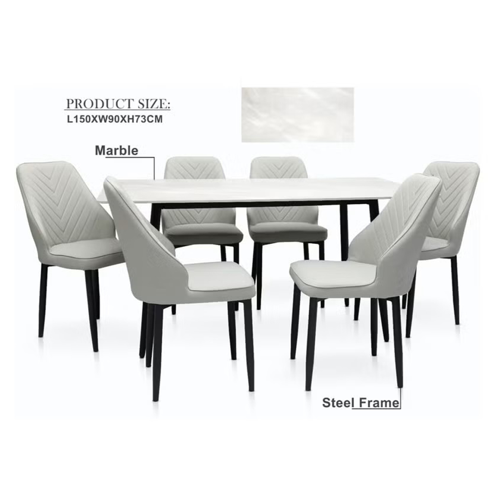 Wooden Twist Kitchen Dining Table Top Marble Leather Chair – Light Grey