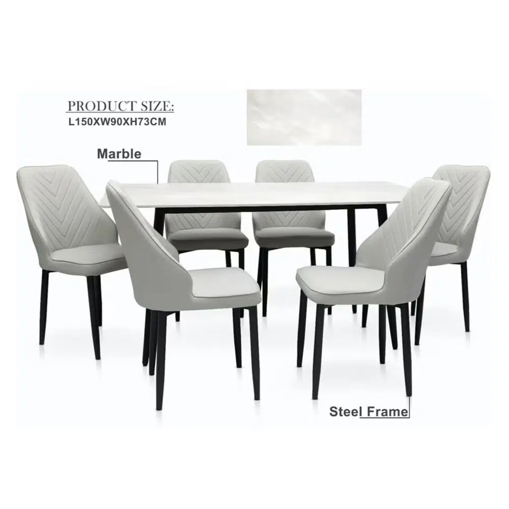 Wooden Twist Kitchen Dining Table Top Marble Leather Chair – Light Grey