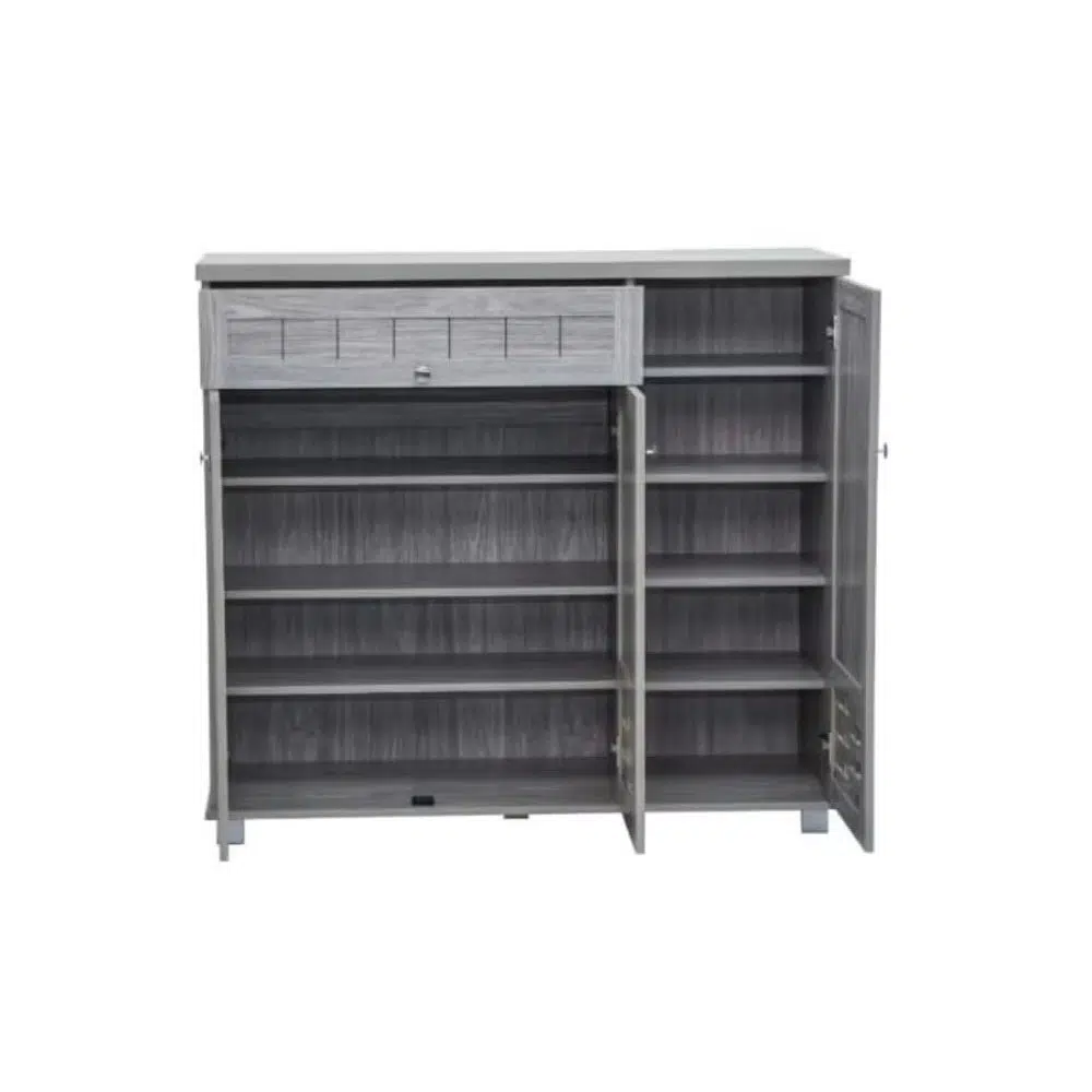 Modern Wooden Shoe Rack with Dustproof Cover – Grey Oak