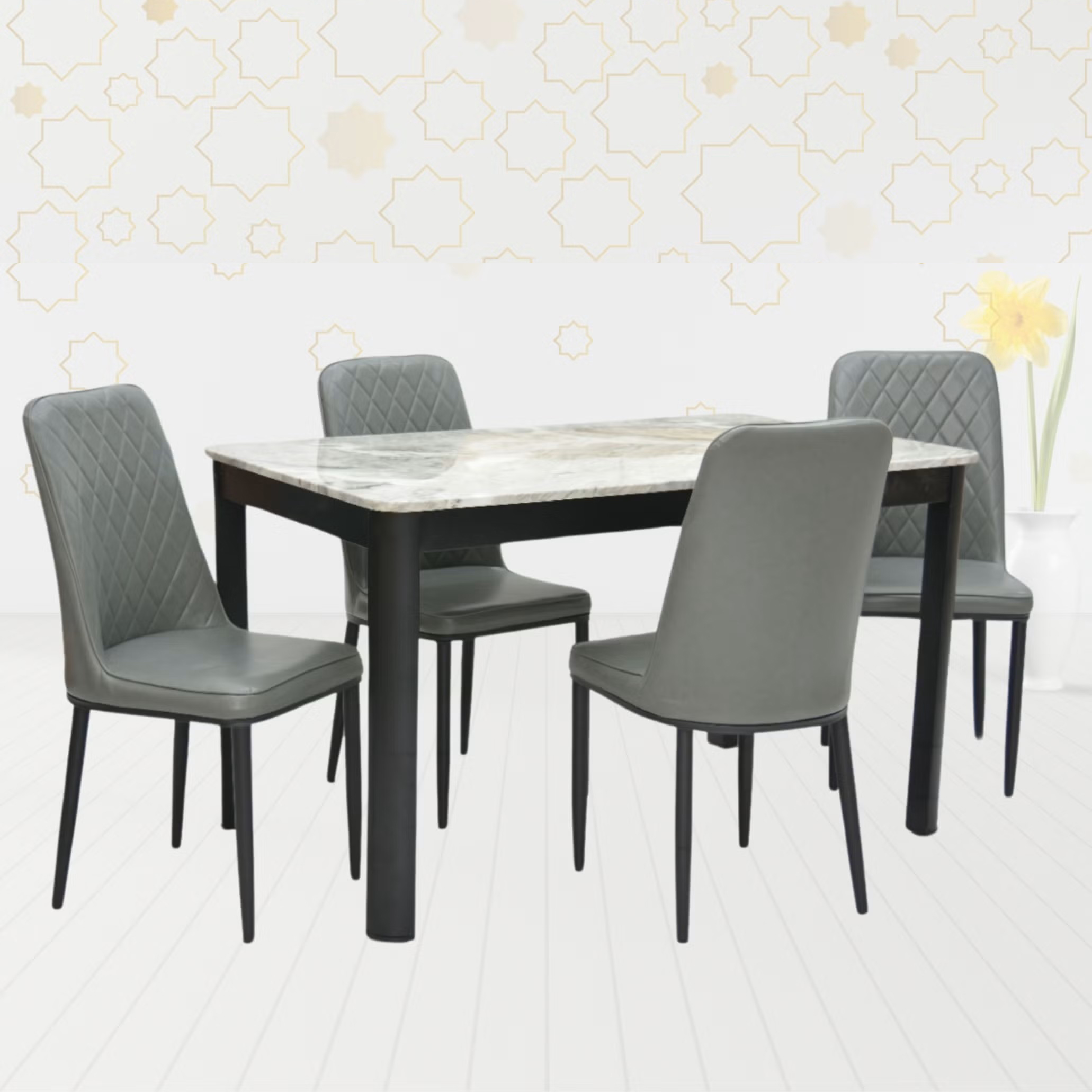 Vangsta 4 Seater Dining Table Set Color (Grey)