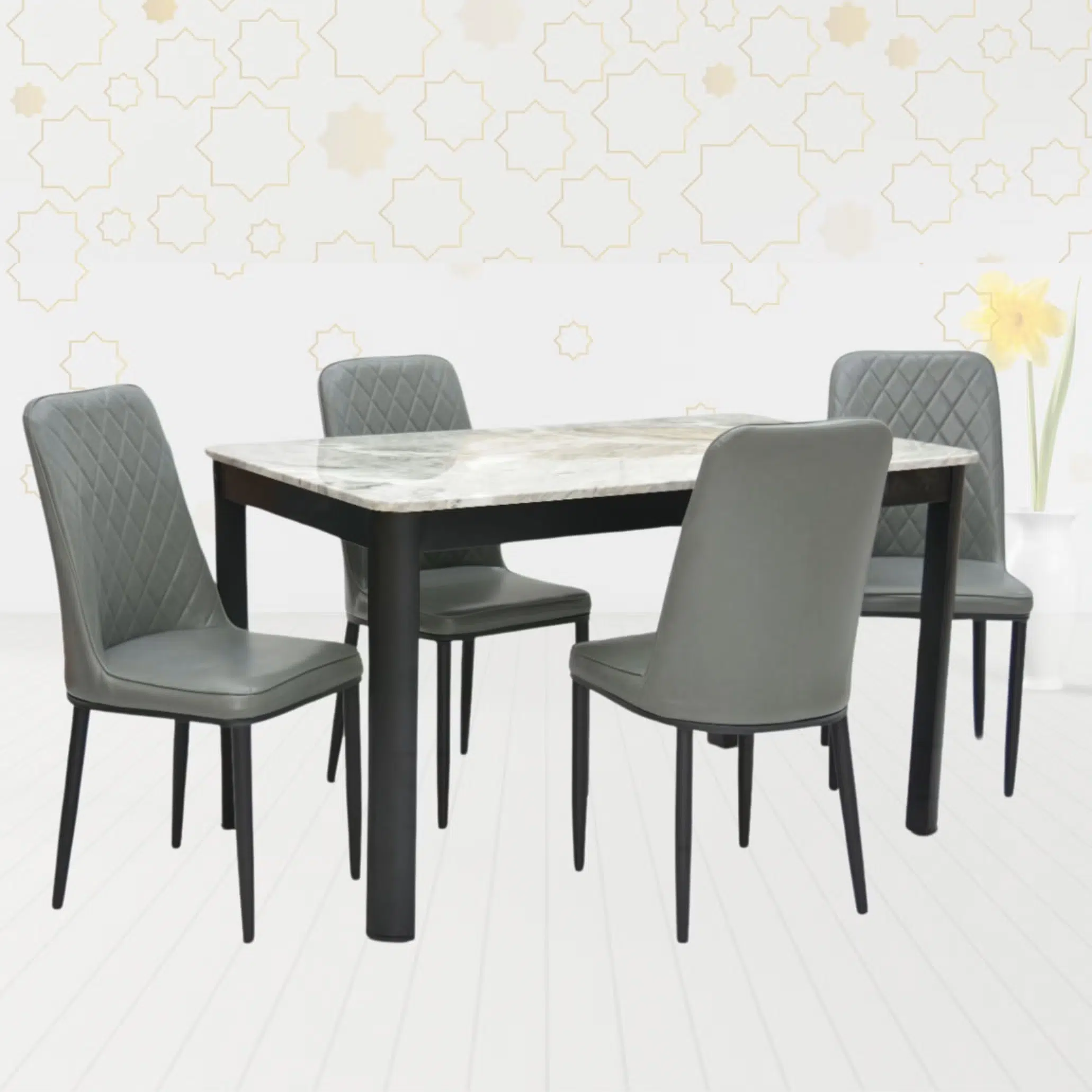 Vangsta 4 Seater Dining Table Set Color (Grey)