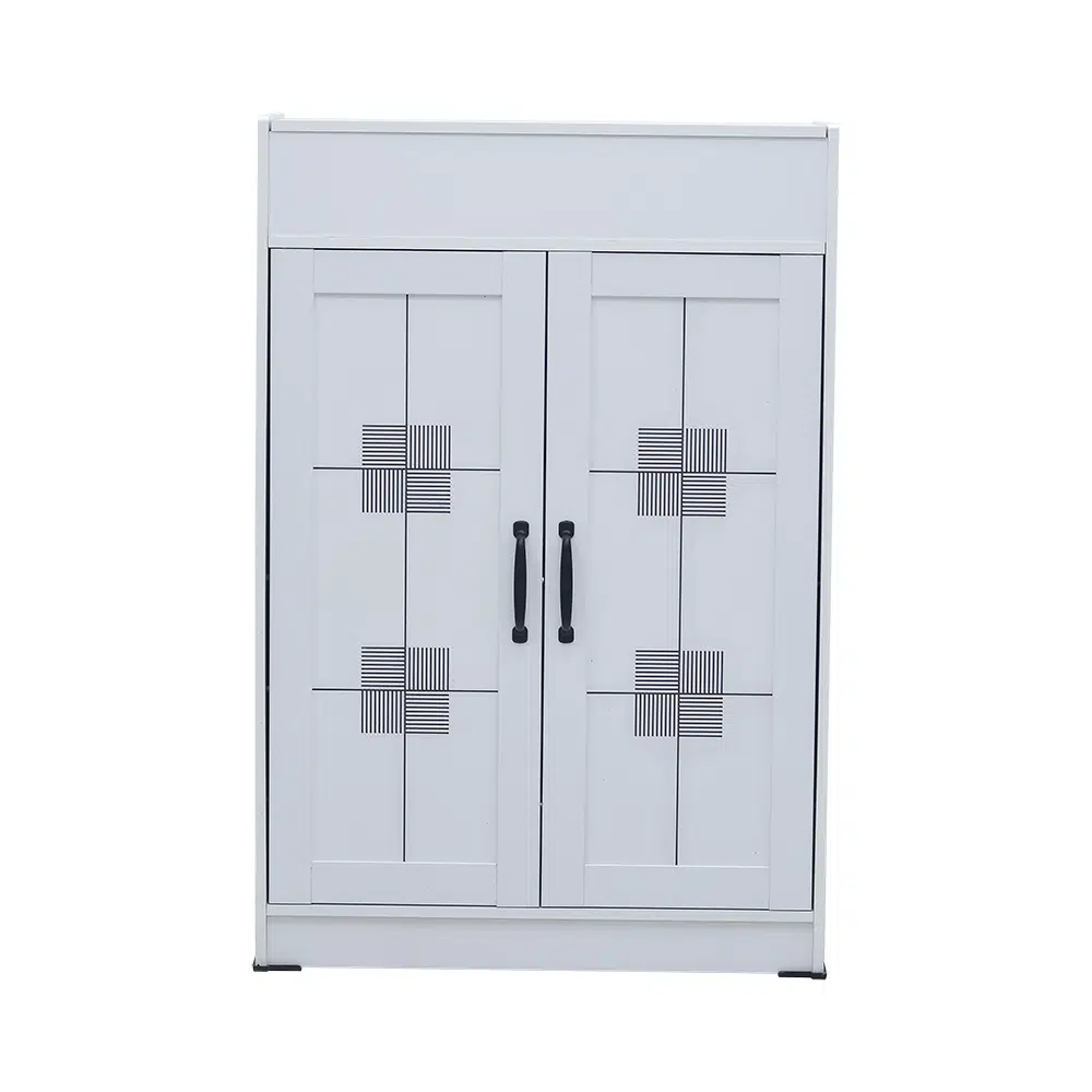 Wooden Shoe Rack with Dustproof Cover – White