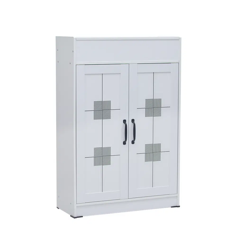 Wooden Shoe Rack with Dustproof Cover – White