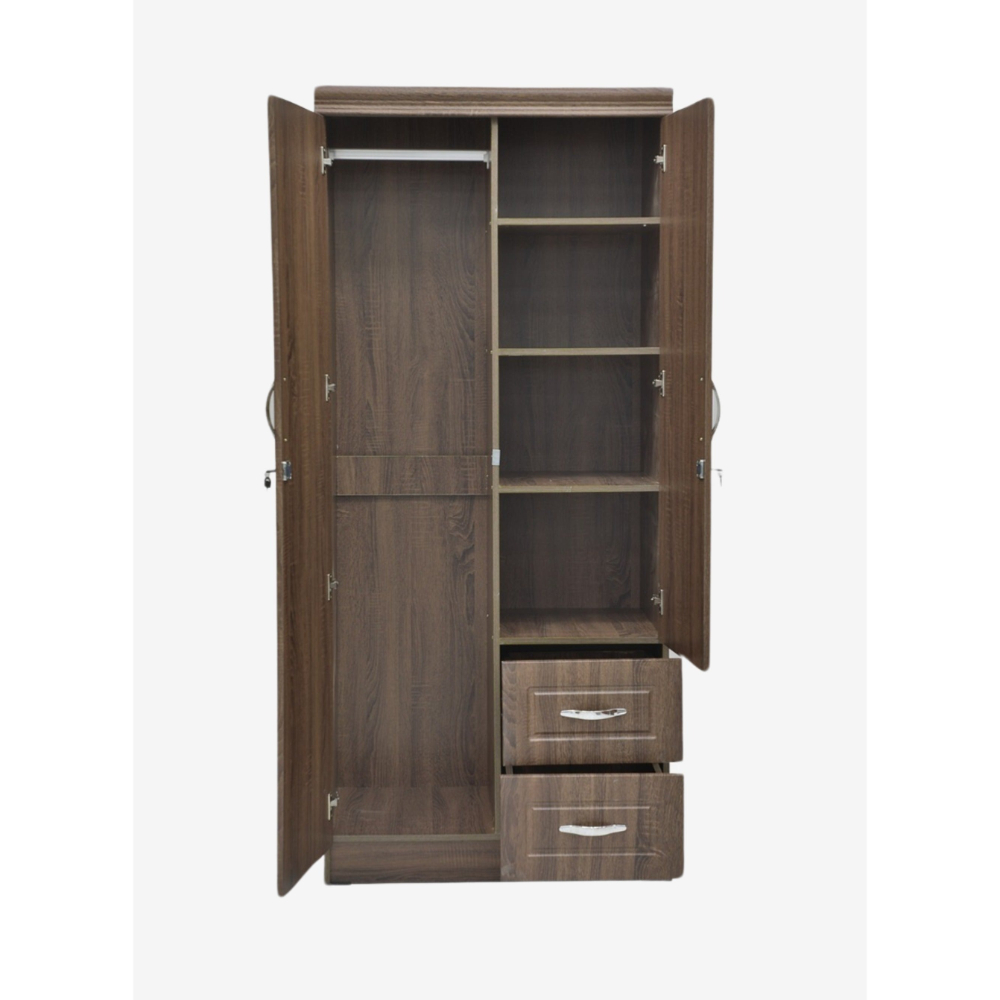 Karnak Best 2 Door Wooden Wardrobe Cabinet Cupboard Engineered Wood With 2 Lockable Drawer Perfect Modern Stylish Heavy Duty Color – Oak