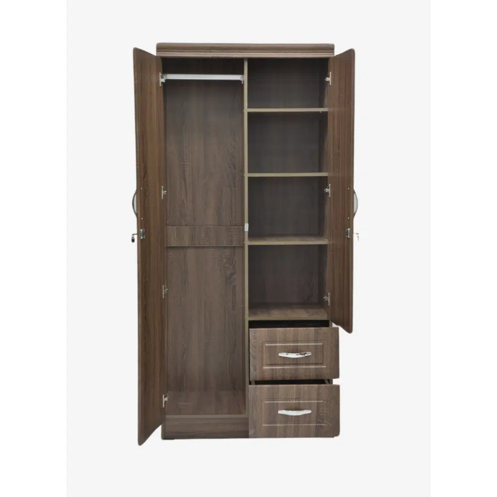 Karnak Best 2 Door Wooden Wardrobe Cabinet Cupboard Engineered Wood With 2 Lockable Drawer Perfect Modern Stylish Heavy Duty Color – Oak