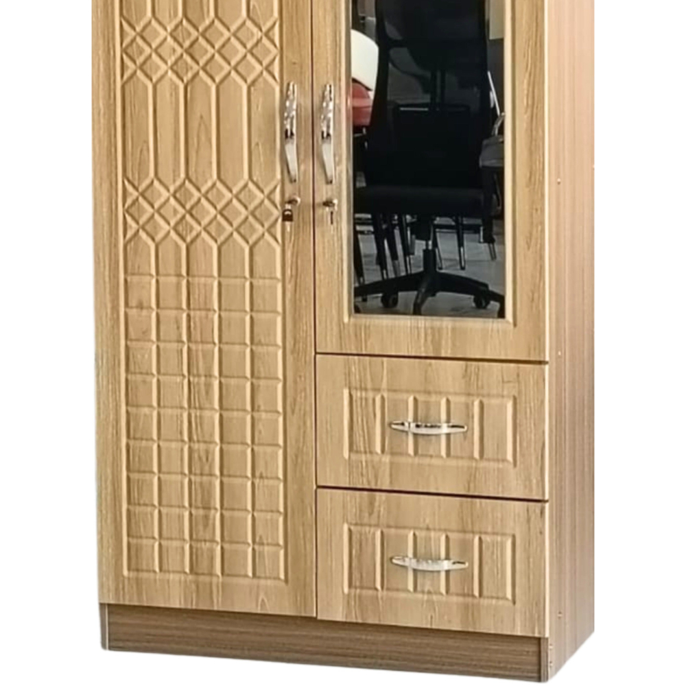 Karnak 2 Door Lockable Wooden Wardrobe Cabinet Cupboard Of Engineered Wood With 2 Drawer Perfect Modern Stylish Heavy Duty Color – Oak