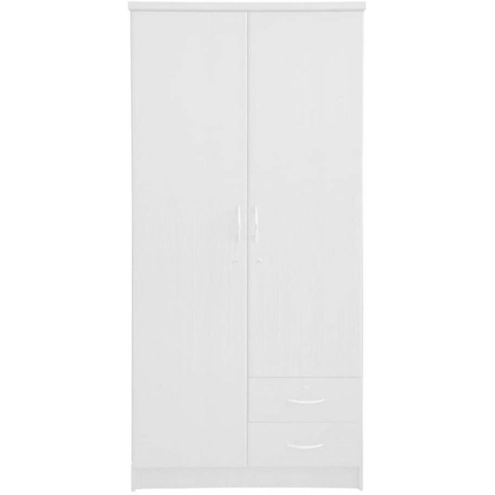 Karnak 2 Door Wooden Wardrobe Solid Wood Wardrobe With Lockable Drawers Perfect Modern Stylish Heavy Duty Color – White